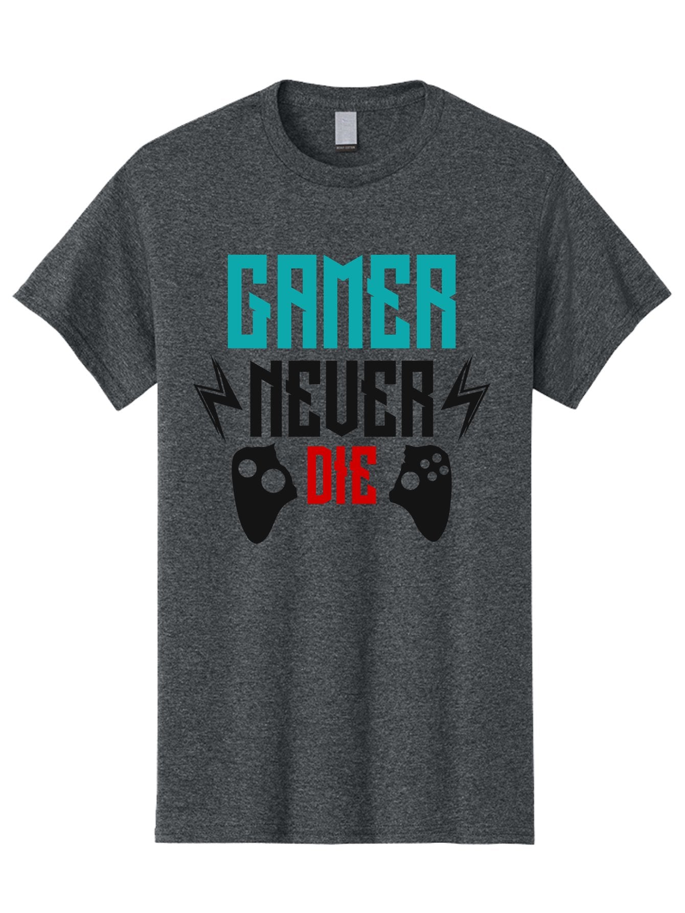 Gamer-Never-Die Men'S Graphic Tee, 100% Cotton, Comfortable Casual Summer Wear, Machine Washable, Gaming Culture, Gaming Controllers, Motivational Quote, Gamer Lifestyle, Video Games, Gaming Community, Game On -  Aaa635 15