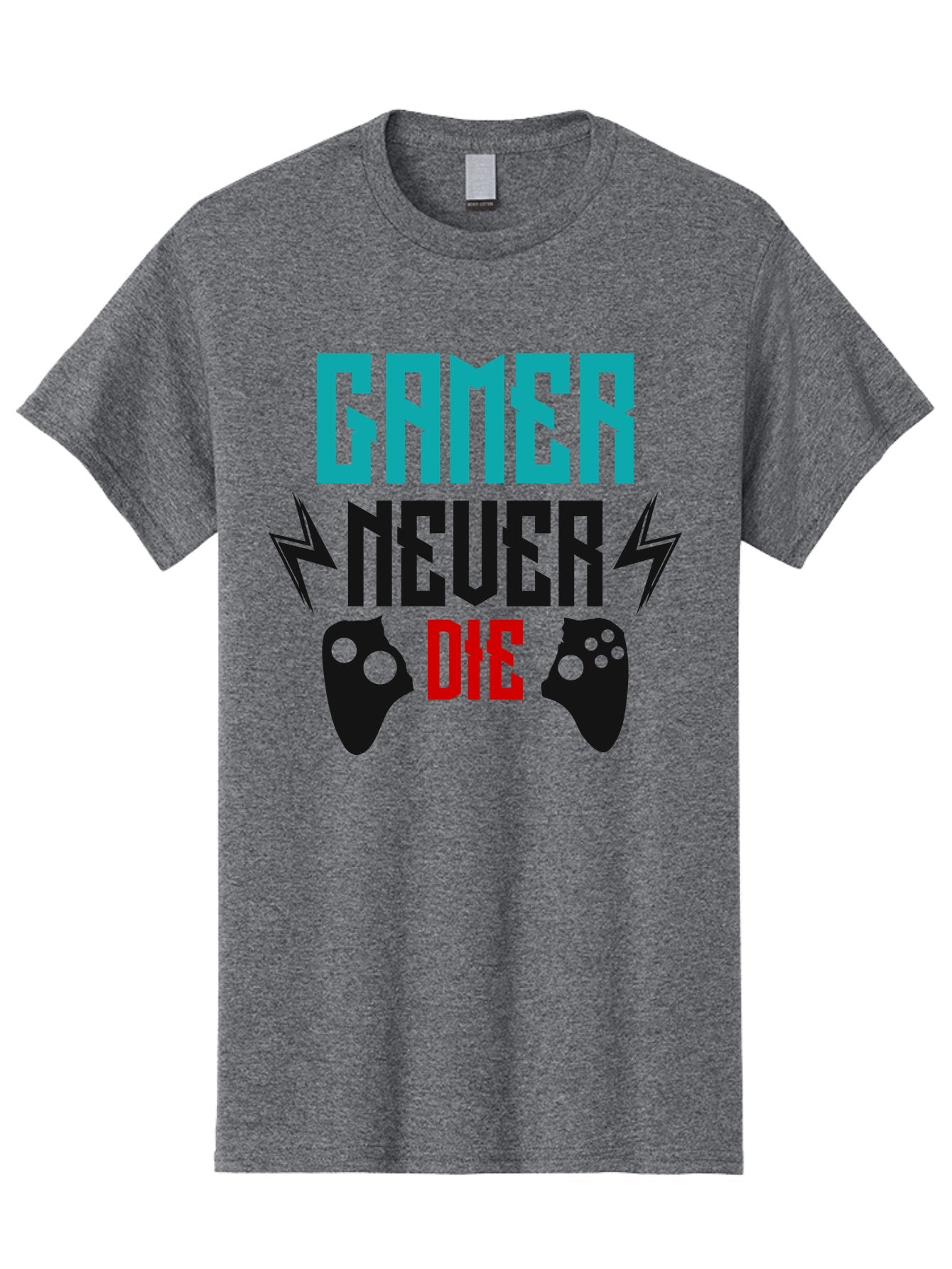 Gamer-Never-Die Men'S Graphic Tee, 100% Cotton, Comfortable Casual Summer Wear, Machine Washable, Gaming Culture, Gaming Controllers, Motivational Quote, Gamer Lifestyle, Video Games, Gaming Community, Game On -  Aaa635