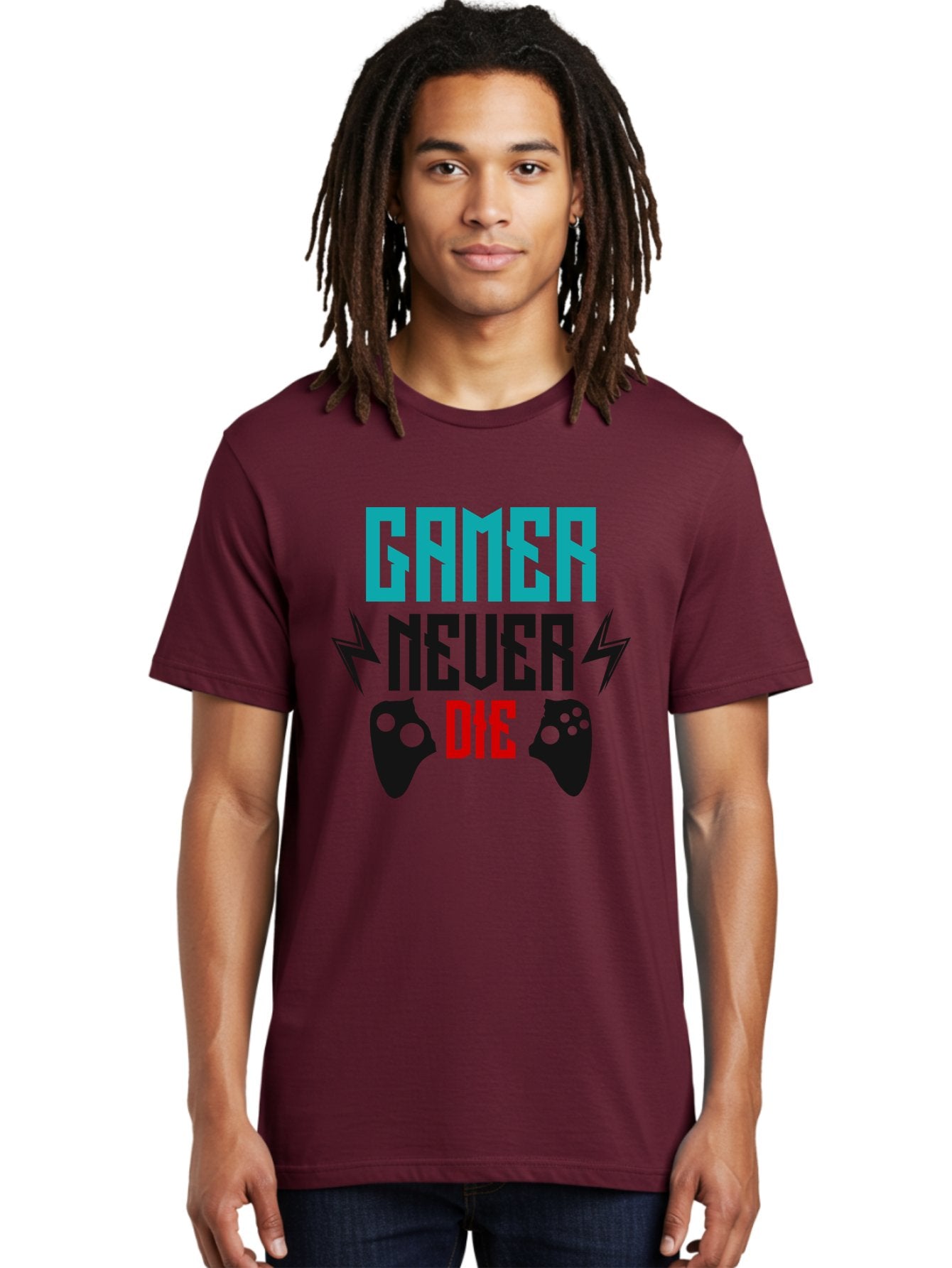 Gamer-Never-Die Men'S Graphic Tee, 100% Cotton, Comfortable Casual Summer Wear, Machine Washable, Gaming Culture, Gaming Controllers, Motivational Quote, Gamer Lifestyle, Video Games, Gaming Community, Game On -  Aaa635 26