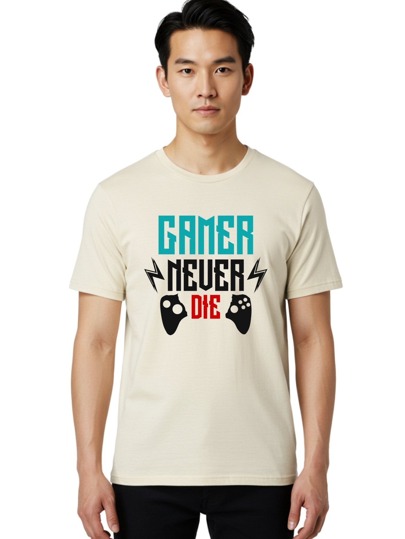 Gamer-Never-Die Men'S Graphic Tee, 100% Cotton, Comfortable Casual Summer Wear, Machine Washable, Gaming Culture, Gaming Controllers, Motivational Quote, Gamer Lifestyle, Video Games, Gaming Community, Game On -  Aaa635 16