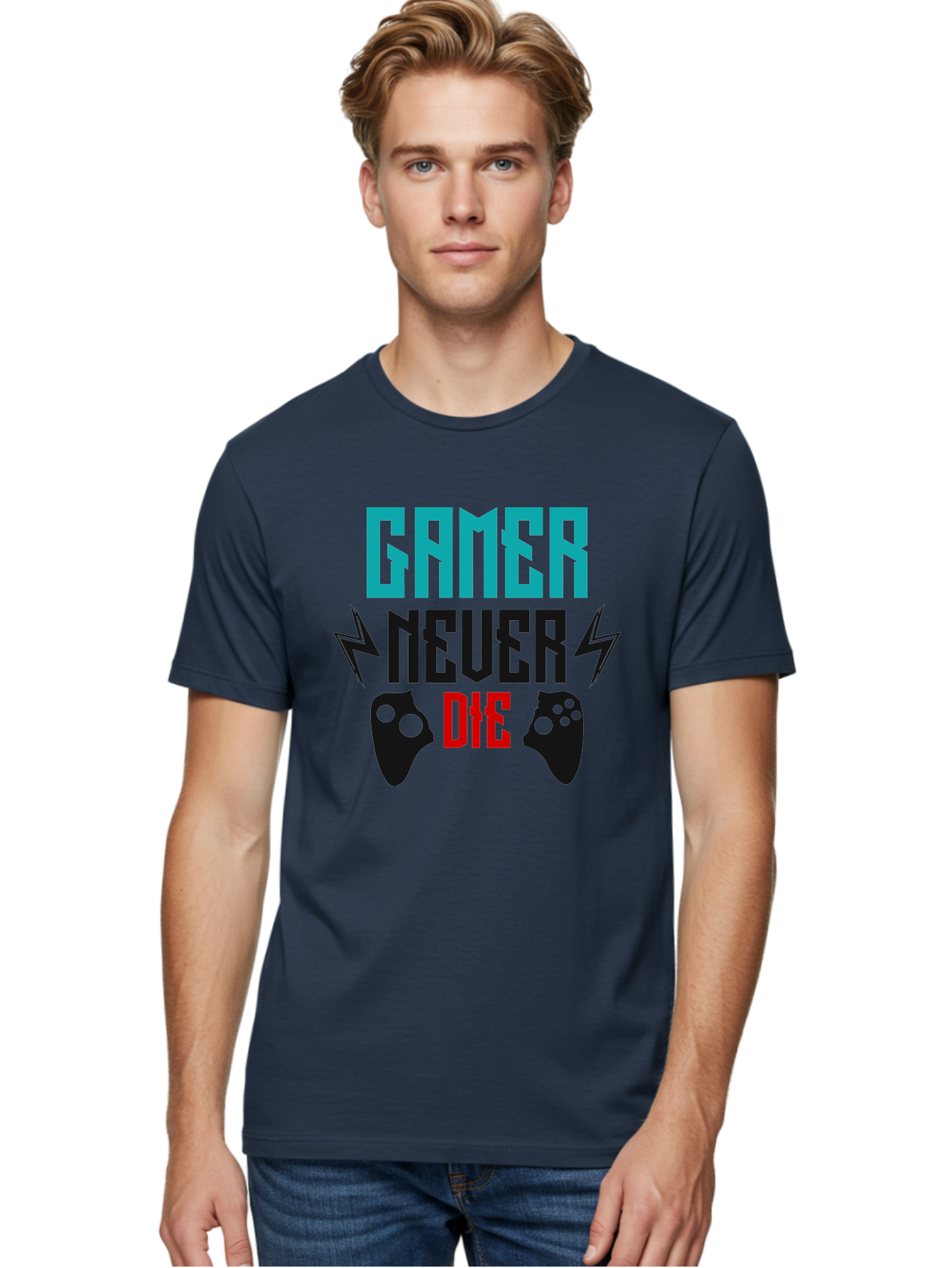 Gamer-Never-Die Men'S Graphic Tee, 100% Cotton, Comfortable Casual Summer Wear, Machine Washable, Gaming Culture, Gaming Controllers, Motivational Quote, Gamer Lifestyle, Video Games, Gaming Community, Game On -  Aaa635 26