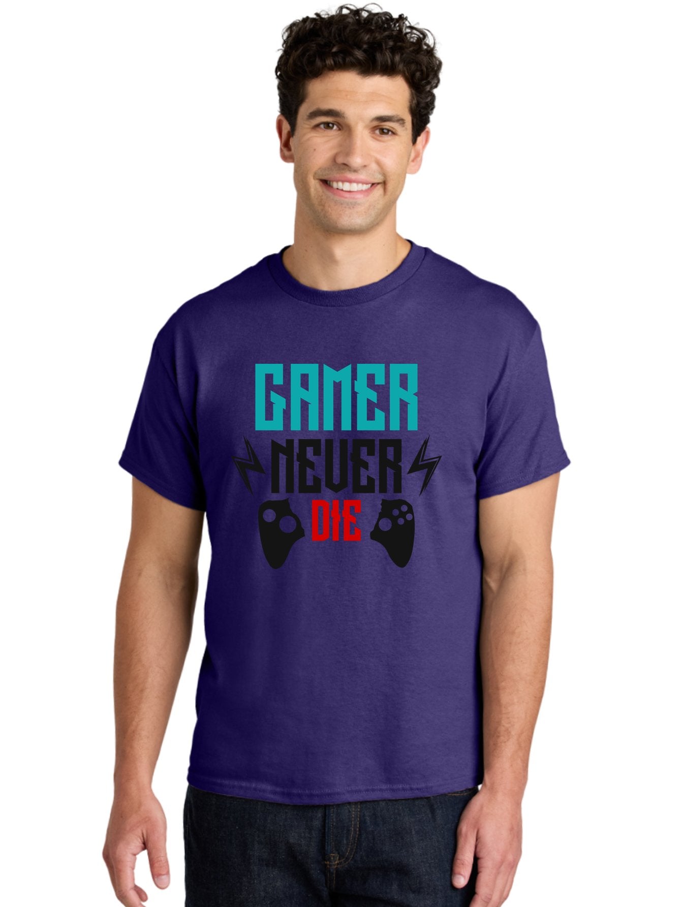 Gamer-Never-Die Men'S Graphic Tee, 100% Cotton, Comfortable Casual Summer Wear, Machine Washable, Gaming Culture, Gaming Controllers, Motivational Quote, Gamer Lifestyle, Video Games, Gaming Community, Game On -  Aaa635 22