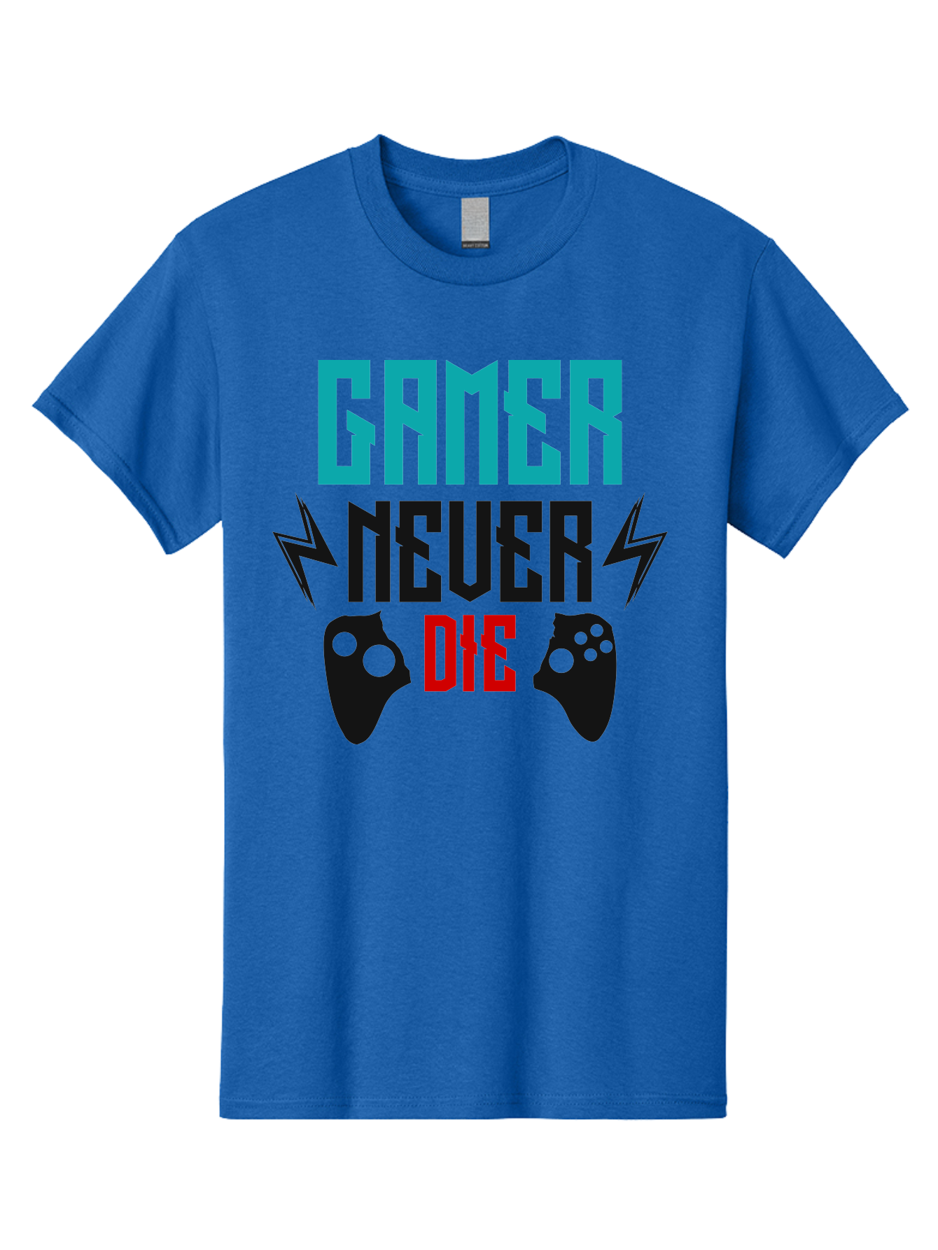 Gamer-Never-Die Men'S Graphic Tee, 100% Cotton, Comfortable Casual Summer Wear, Machine Washable, Gaming Culture, Gaming Controllers, Motivational Quote, Gamer Lifestyle, Video Games, Gaming Community, Game On -  Aaa635