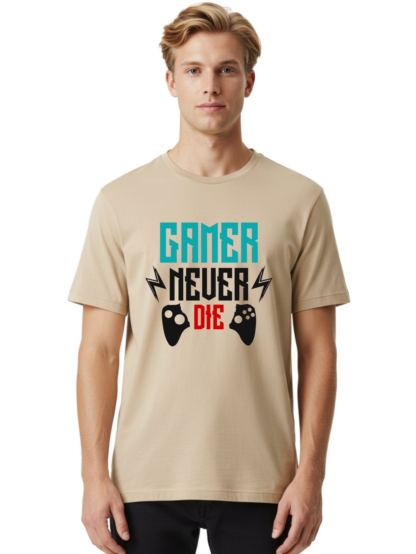 Gamer-Never-Die Men'S Graphic Tee, 100% Cotton, Comfortable Casual Summer Wear, Machine Washable, Gaming Culture, Gaming Controllers, Motivational Quote, Gamer Lifestyle, Video Games, Gaming Community, Game On -  Aaa635 29