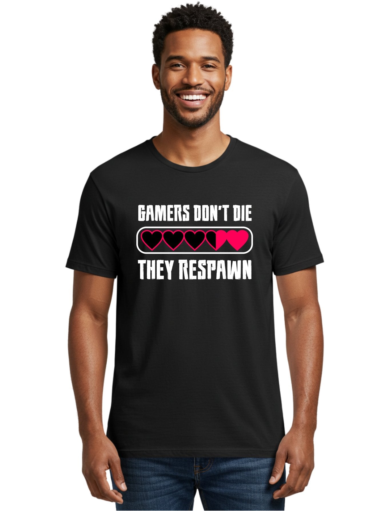 Gamers-Don-T-Die-They-Respwan Men'S Graphic Tee, 100% Cotton, Comfortable Casual Summer Wear, Machine Washable, Gaming Quote, Gamer Life, Respawn, Video Game Humor, Gaming Culture, Gamer Hearts, Digital Entertainment, Gaming Phrase -  Aaa637 22
