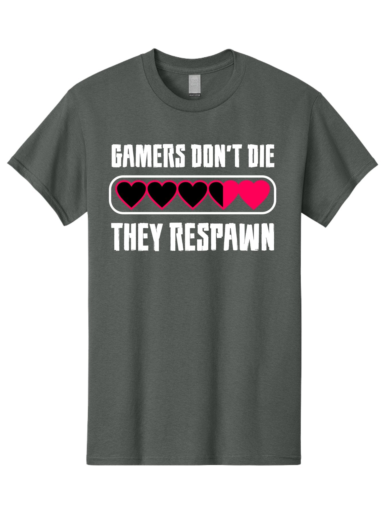 Gamers-Don-T-Die-They-Respwan Men'S Graphic Tee, 100% Cotton, Comfortable Casual Summer Wear, Machine Washable, Gaming Quote, Gamer Life, Respawn, Video Game Humor, Gaming Culture, Gamer Hearts, Digital Entertainment, Gaming Phrase -  Aaa637