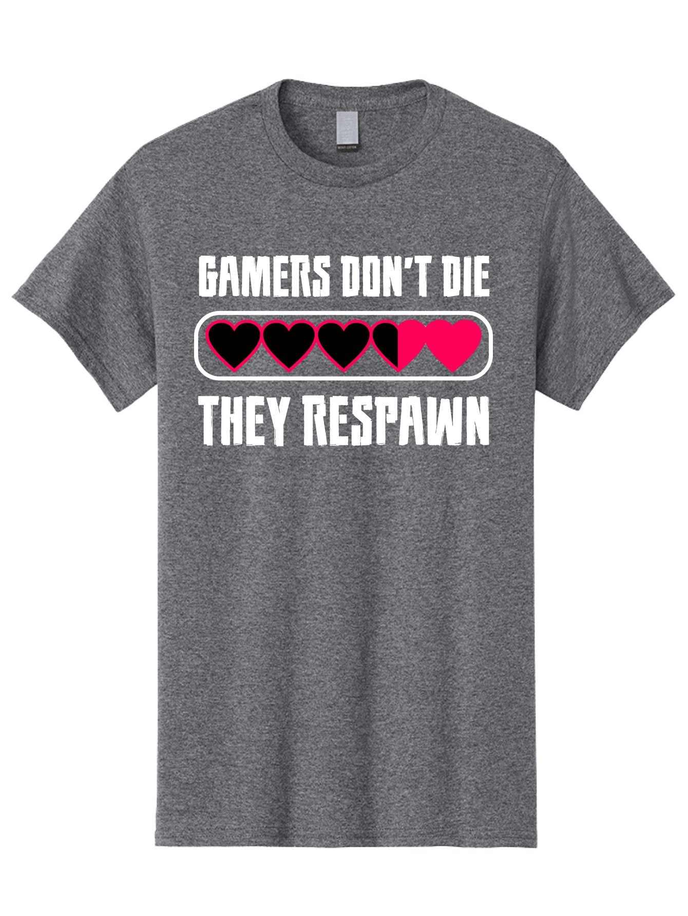 Gamers-Don-T-Die-They-Respwan Men'S Graphic Tee, 100% Cotton, Comfortable Casual Summer Wear, Machine Washable, Gaming Quote, Gamer Life, Respawn, Video Game Humor, Gaming Culture, Gamer Hearts, Digital Entertainment, Gaming Phrase -  Aaa637 5