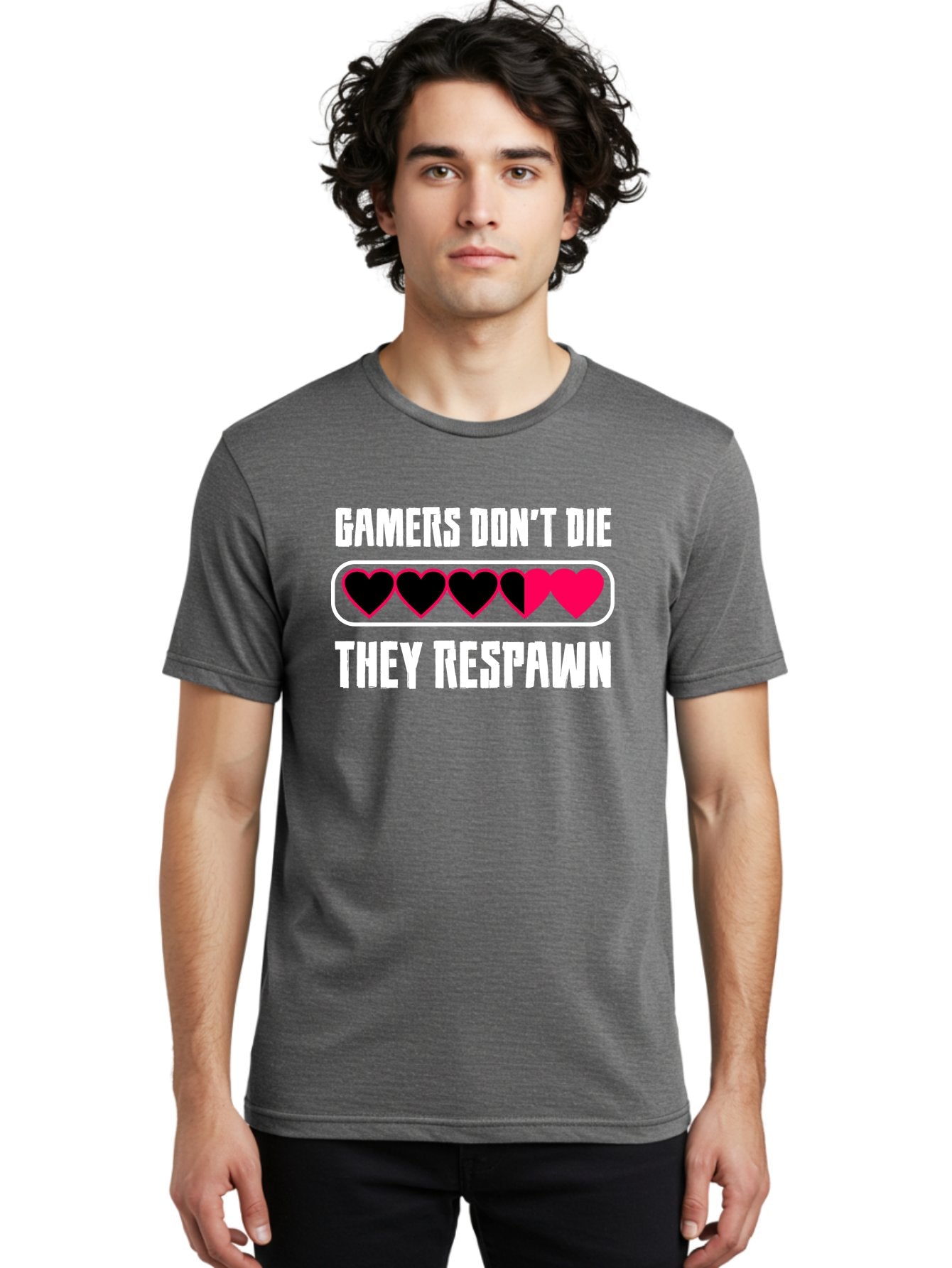 Gamers-Don-T-Die-They-Respwan Men'S Graphic Tee, 100% Cotton, Comfortable Casual Summer Wear, Machine Washable, Gaming Quote, Gamer Life, Respawn, Video Game Humor, Gaming Culture, Gamer Hearts, Digital Entertainment, Gaming Phrase -  Aaa637 23