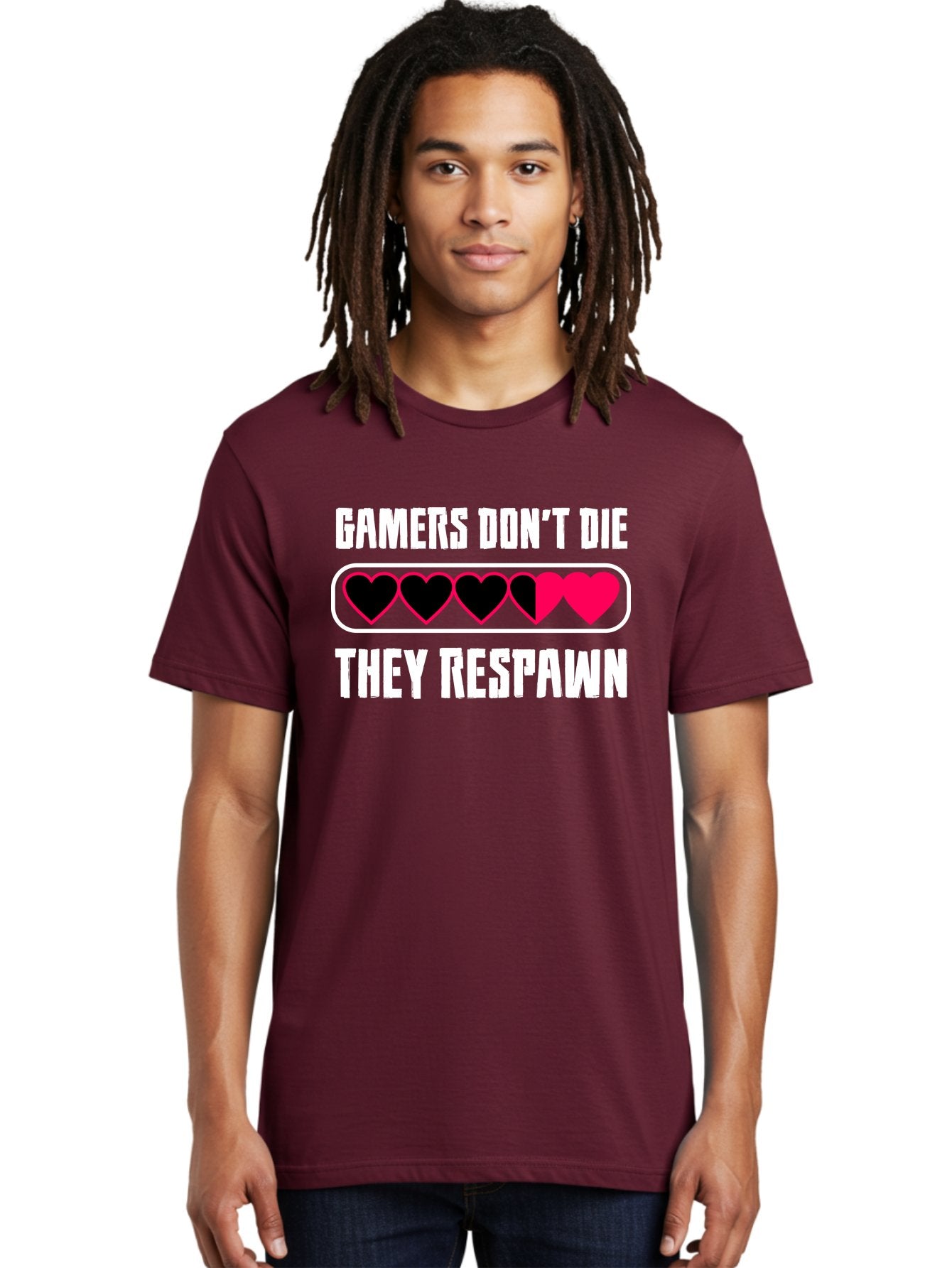 Gamers-Don-T-Die-They-Respwan Men'S Graphic Tee, 100% Cotton, Comfortable Casual Summer Wear, Machine Washable, Gaming Quote, Gamer Life, Respawn, Video Game Humor, Gaming Culture, Gamer Hearts, Digital Entertainment, Gaming Phrase -  Aaa637 25