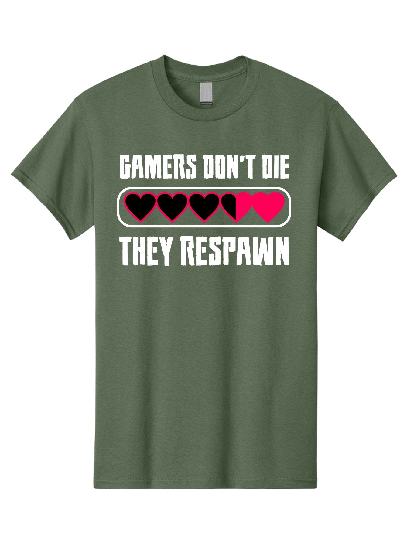 Gamers-Don-T-Die-They-Respwan Men'S Graphic Tee, 100% Cotton, Comfortable Casual Summer Wear, Machine Washable, Gaming Quote, Gamer Life, Respawn, Video Game Humor, Gaming Culture, Gamer Hearts, Digital Entertainment, Gaming Phrase -  Aaa637 7