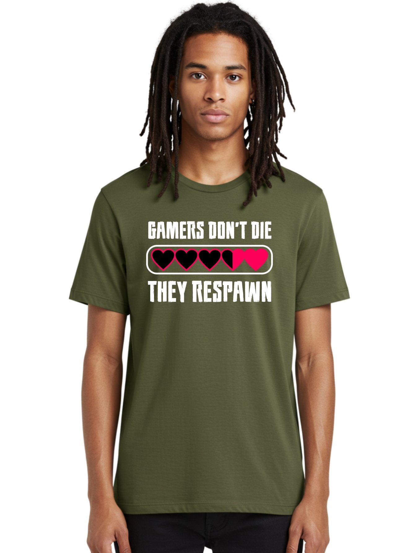 Gamers-Don-T-Die-They-Respwan Men'S Graphic Tee, 100% Cotton, Comfortable Casual Summer Wear, Machine Washable, Gaming Quote, Gamer Life, Respawn, Video Game Humor, Gaming Culture, Gamer Hearts, Digital Entertainment, Gaming Phrase -  Aaa637 16