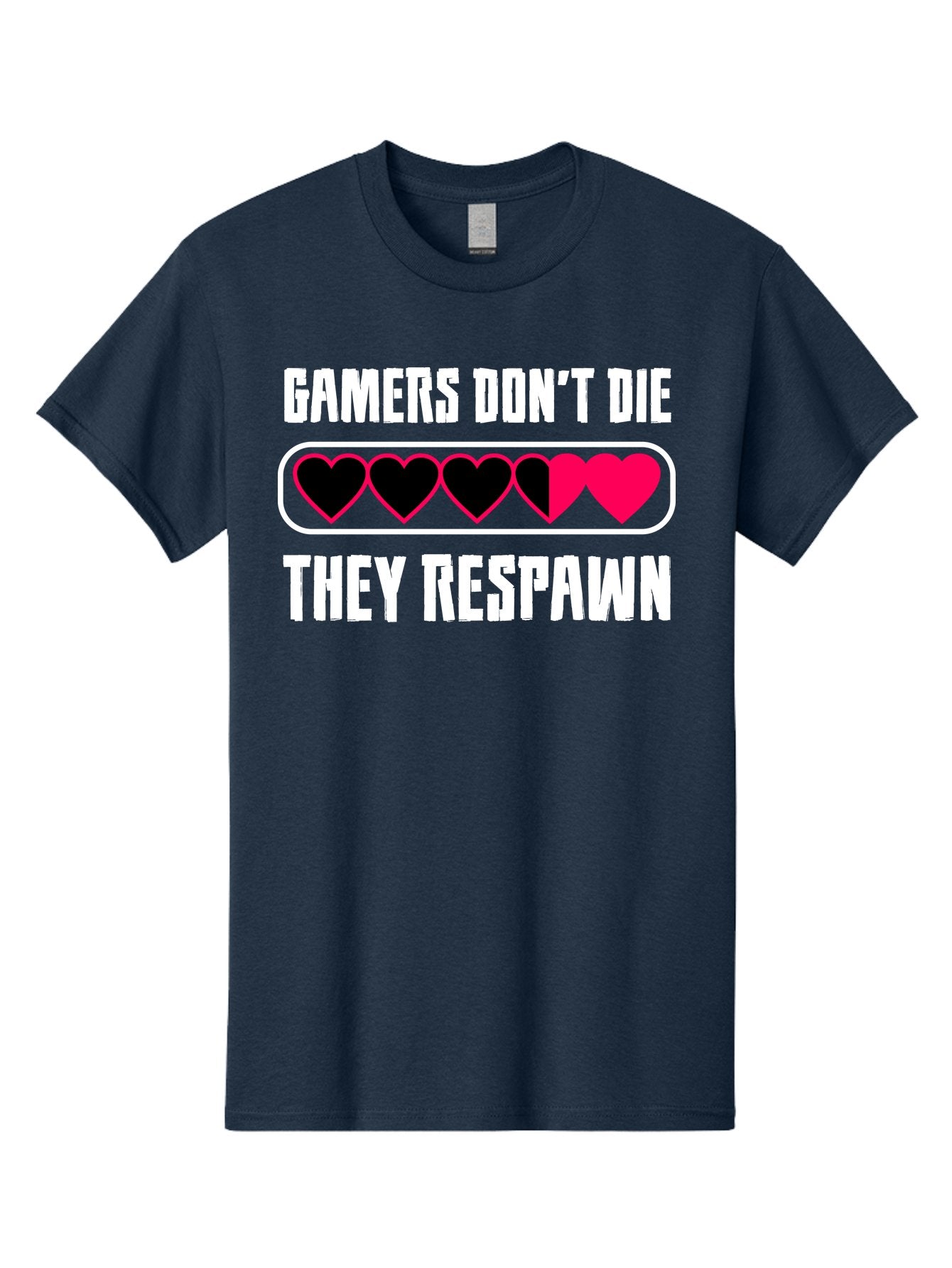 Gamers-Don-T-Die-They-Respwan Men'S Graphic Tee, 100% Cotton, Comfortable Casual Summer Wear, Machine Washable, Gaming Quote, Gamer Life, Respawn, Video Game Humor, Gaming Culture, Gamer Hearts, Digital Entertainment, Gaming Phrase -  Aaa637