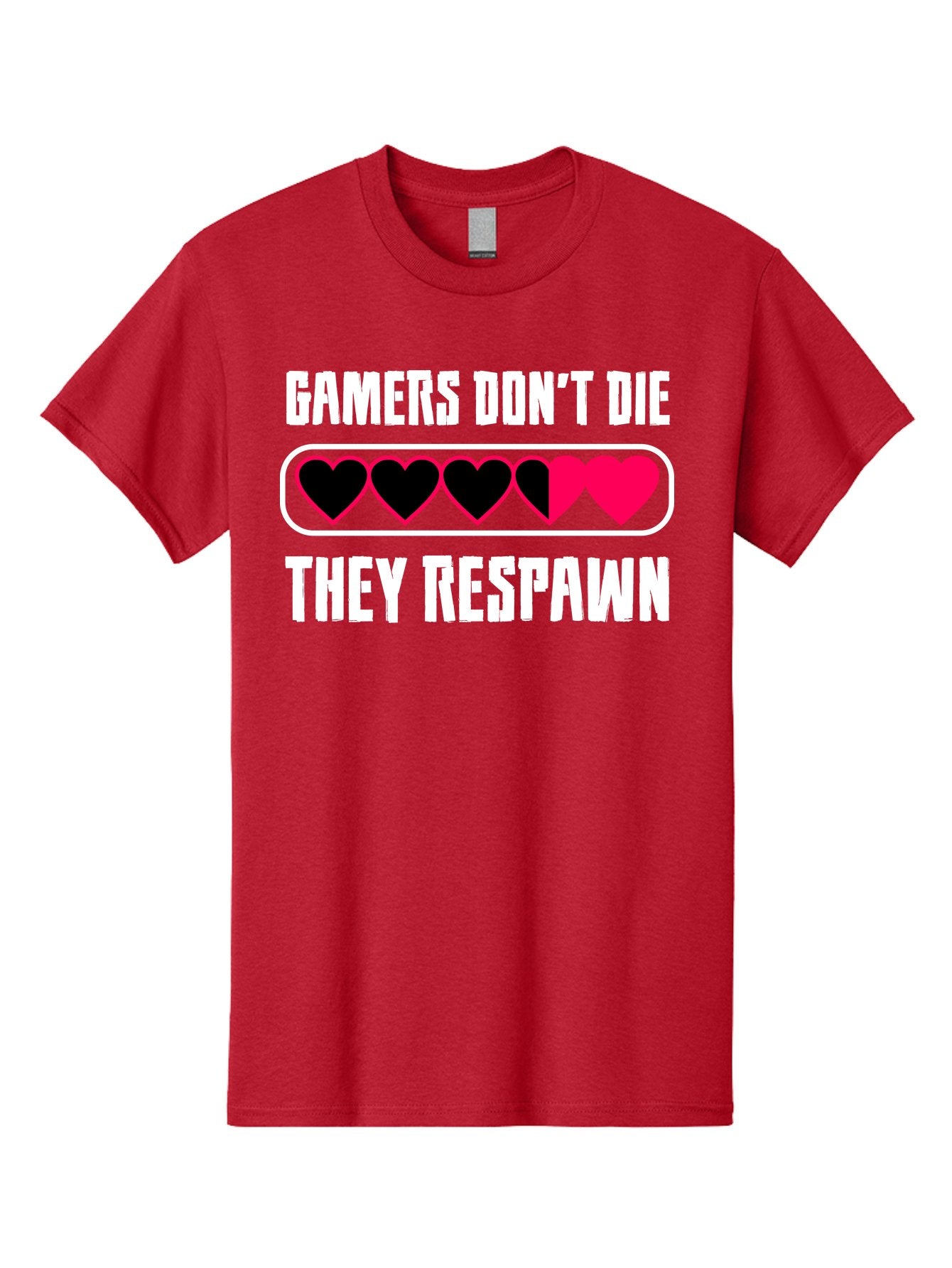 Gamers-Don-T-Die-They-Respwan Men'S Graphic Tee, 100% Cotton, Comfortable Casual Summer Wear, Machine Washable, Gaming Quote, Gamer Life, Respawn, Video Game Humor, Gaming Culture, Gamer Hearts, Digital Entertainment, Gaming Phrase -  Aaa637 15