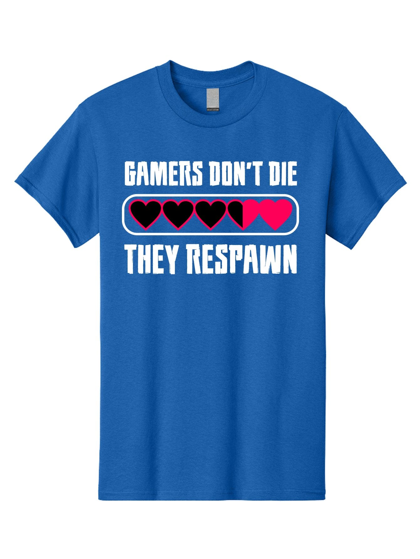 Gamers-Don-T-Die-They-Respwan Men'S Graphic Tee, 100% Cotton, Comfortable Casual Summer Wear, Machine Washable, Gaming Quote, Gamer Life, Respawn, Video Game Humor, Gaming Culture, Gamer Hearts, Digital Entertainment, Gaming Phrase -  Aaa637 13