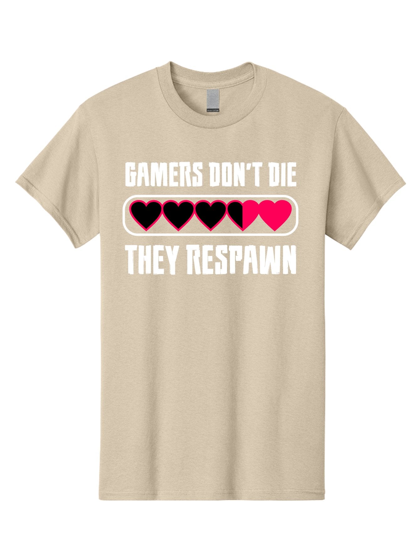 Gamers-Don-T-Die-They-Respwan Men'S Graphic Tee, 100% Cotton, Comfortable Casual Summer Wear, Machine Washable, Gaming Quote, Gamer Life, Respawn, Video Game Humor, Gaming Culture, Gamer Hearts, Digital Entertainment, Gaming Phrase -  Aaa637 11
