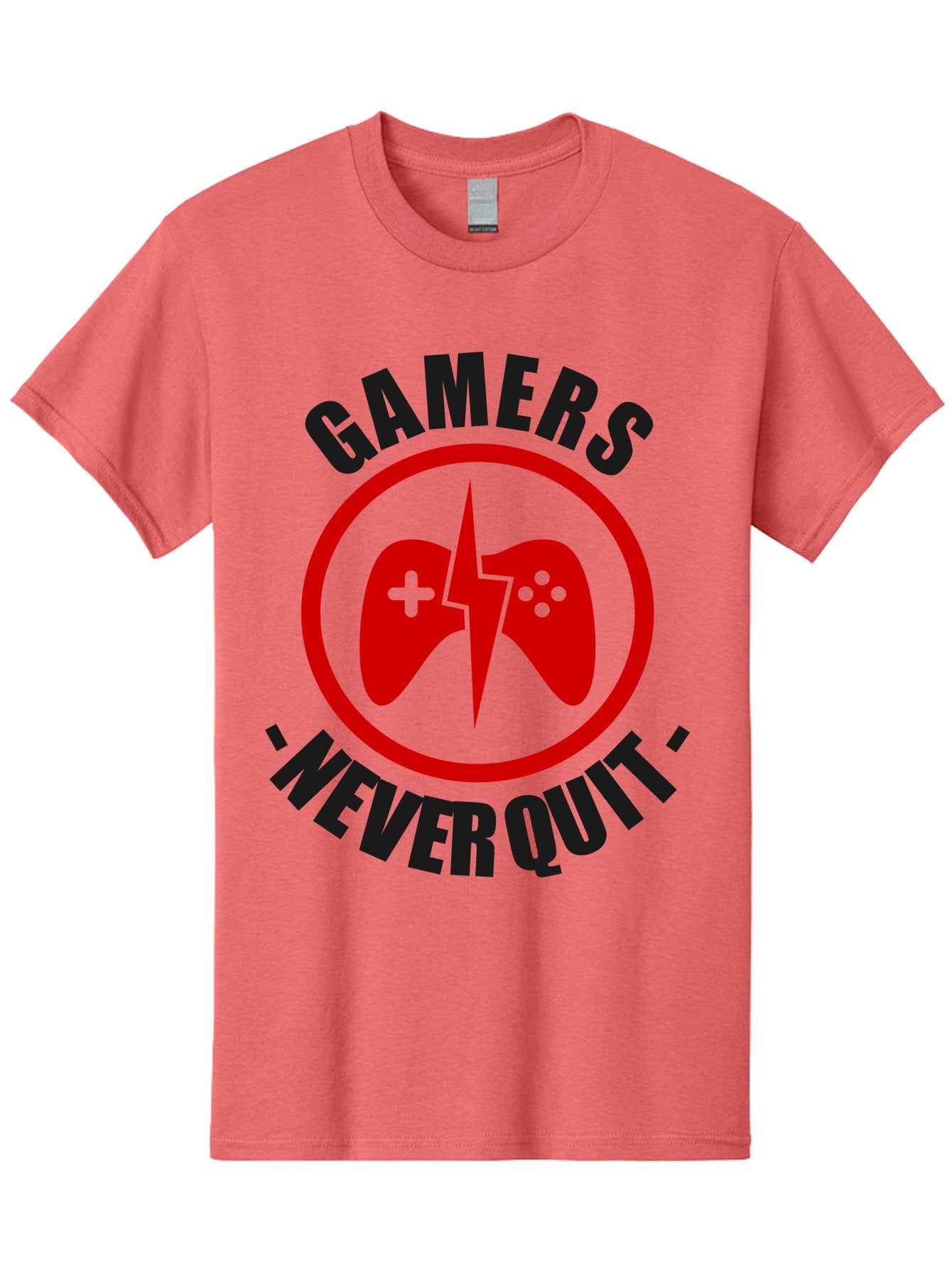 Gamers-Never-Quit Men'S Graphic Tee, 100% Cotton, Comfortable Casual Summer Wear, Machine Washable, Gaming Logo, Red Gamepad Symbol, Bold Typography, Motivational Quote, Never Quit Attitude, Gaming Culture, Gamer Spirit -  Aaa638 11