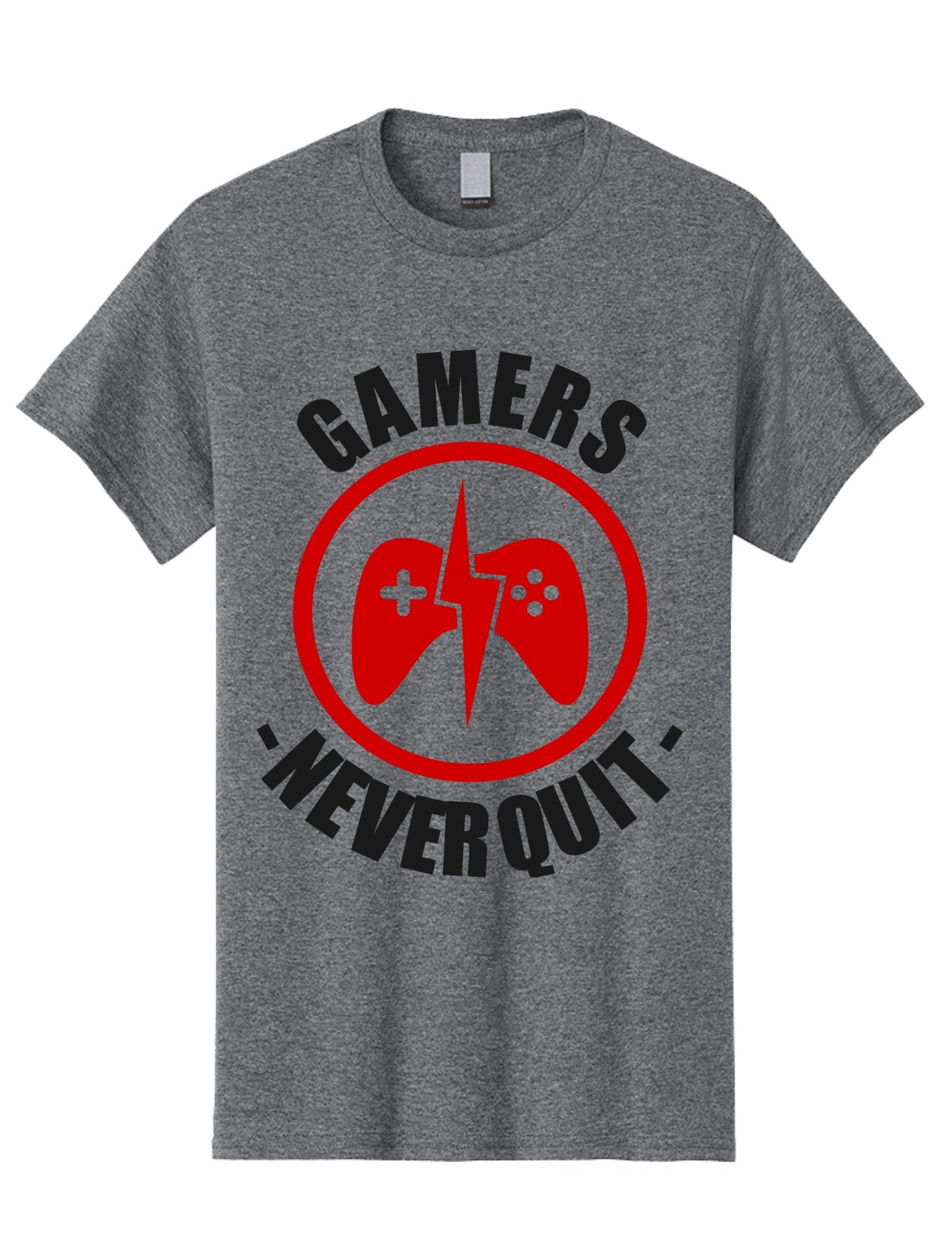 Gamers-Never-Quit Men'S Graphic Tee, 100% Cotton, Comfortable Casual Summer Wear, Machine Washable, Gaming Logo, Red Gamepad Symbol, Bold Typography, Motivational Quote, Never Quit Attitude, Gaming Culture, Gamer Spirit -  Aaa638 14