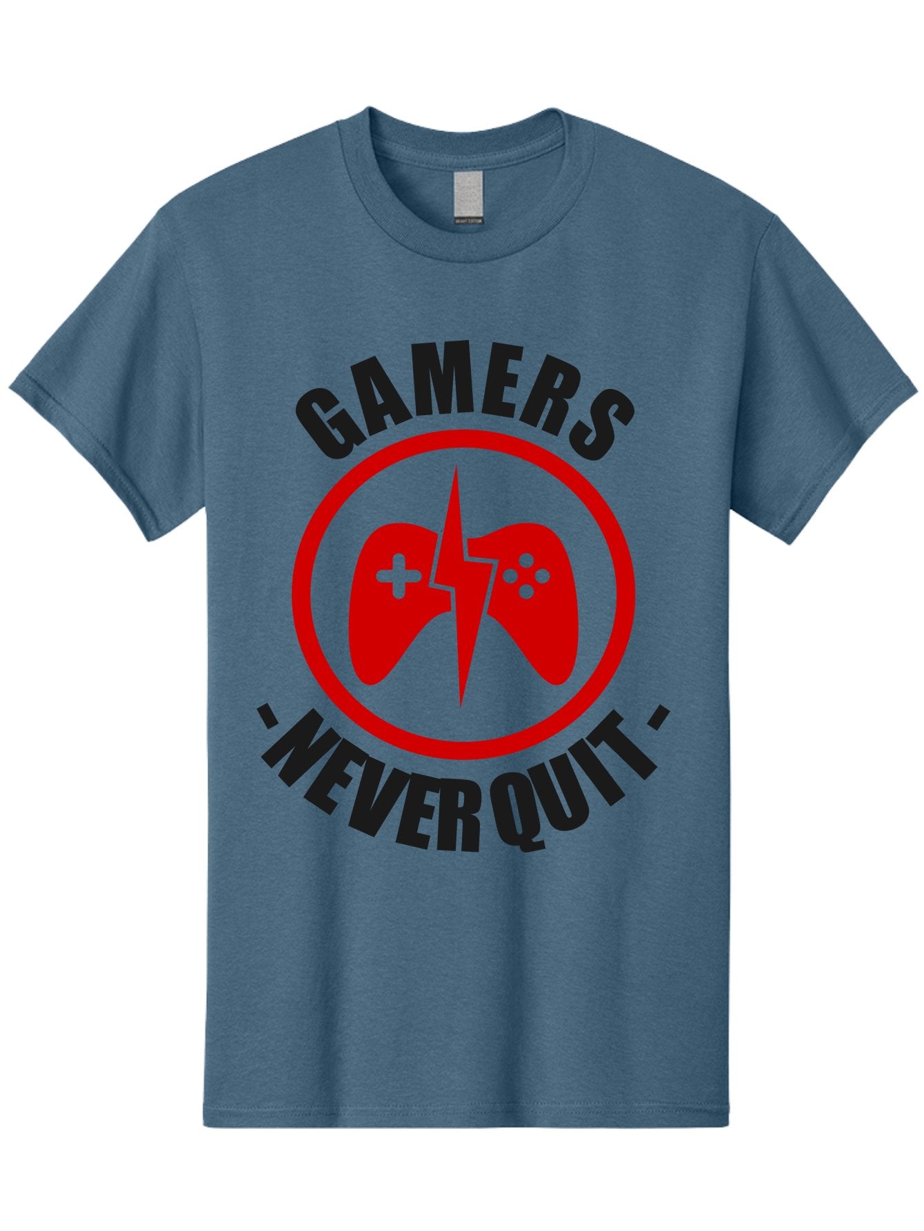 Gamers-Never-Quit Men'S Graphic Tee, 100% Cotton, Comfortable Casual Summer Wear, Machine Washable, Gaming Logo, Red Gamepad Symbol, Bold Typography, Motivational Quote, Never Quit Attitude, Gaming Culture, Gamer Spirit -  Aaa638 5