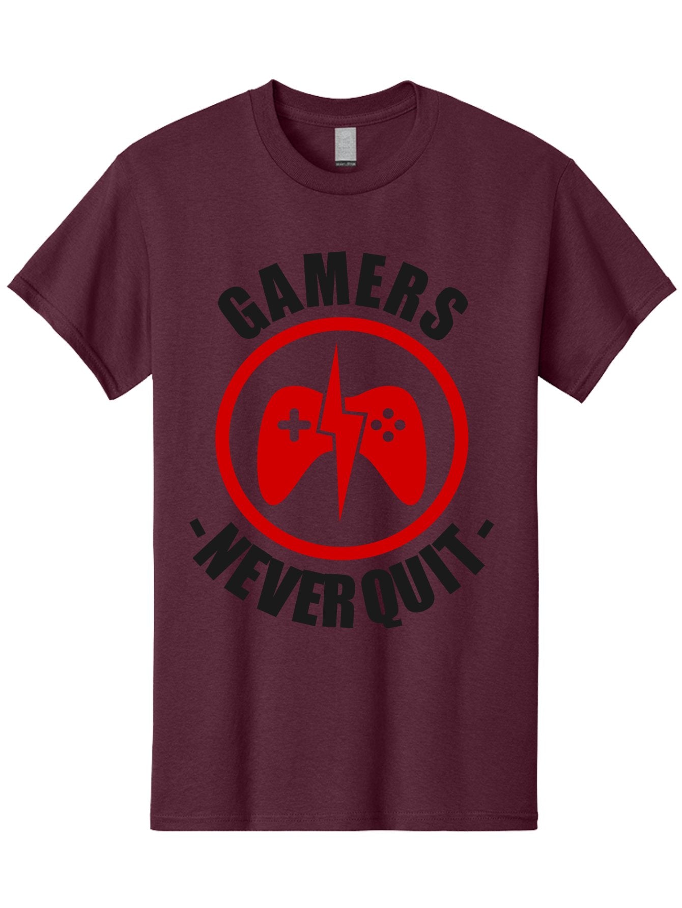 Gamers-Never-Quit Men'S Graphic Tee, 100% Cotton, Comfortable Casual Summer Wear, Machine Washable, Gaming Logo, Red Gamepad Symbol, Bold Typography, Motivational Quote, Never Quit Attitude, Gaming Culture, Gamer Spirit -  Aaa638 15
