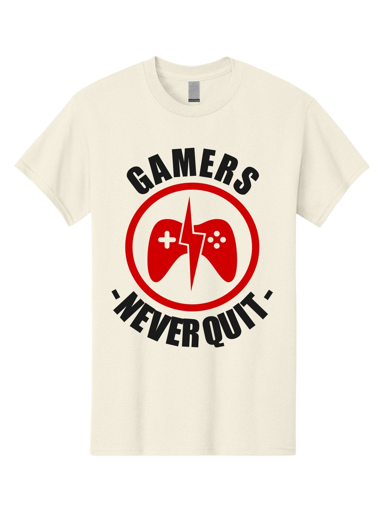 Gamers-Never-Quit Men'S Graphic Tee, 100% Cotton, Comfortable Casual Summer Wear, Machine Washable, Gaming Logo, Red Gamepad Symbol, Bold Typography, Motivational Quote, Never Quit Attitude, Gaming Culture, Gamer Spirit -  Aaa638 12