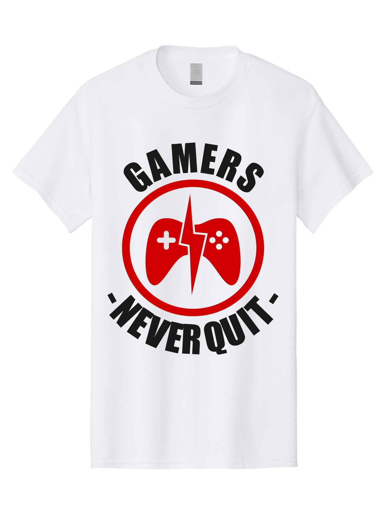 Gamers-Never-Quit Men'S Graphic Tee, 100% Cotton, Comfortable Casual Summer Wear, Machine Washable, Gaming Logo, Red Gamepad Symbol, Bold Typography, Motivational Quote, Never Quit Attitude, Gaming Culture, Gamer Spirit -  Aaa638 4