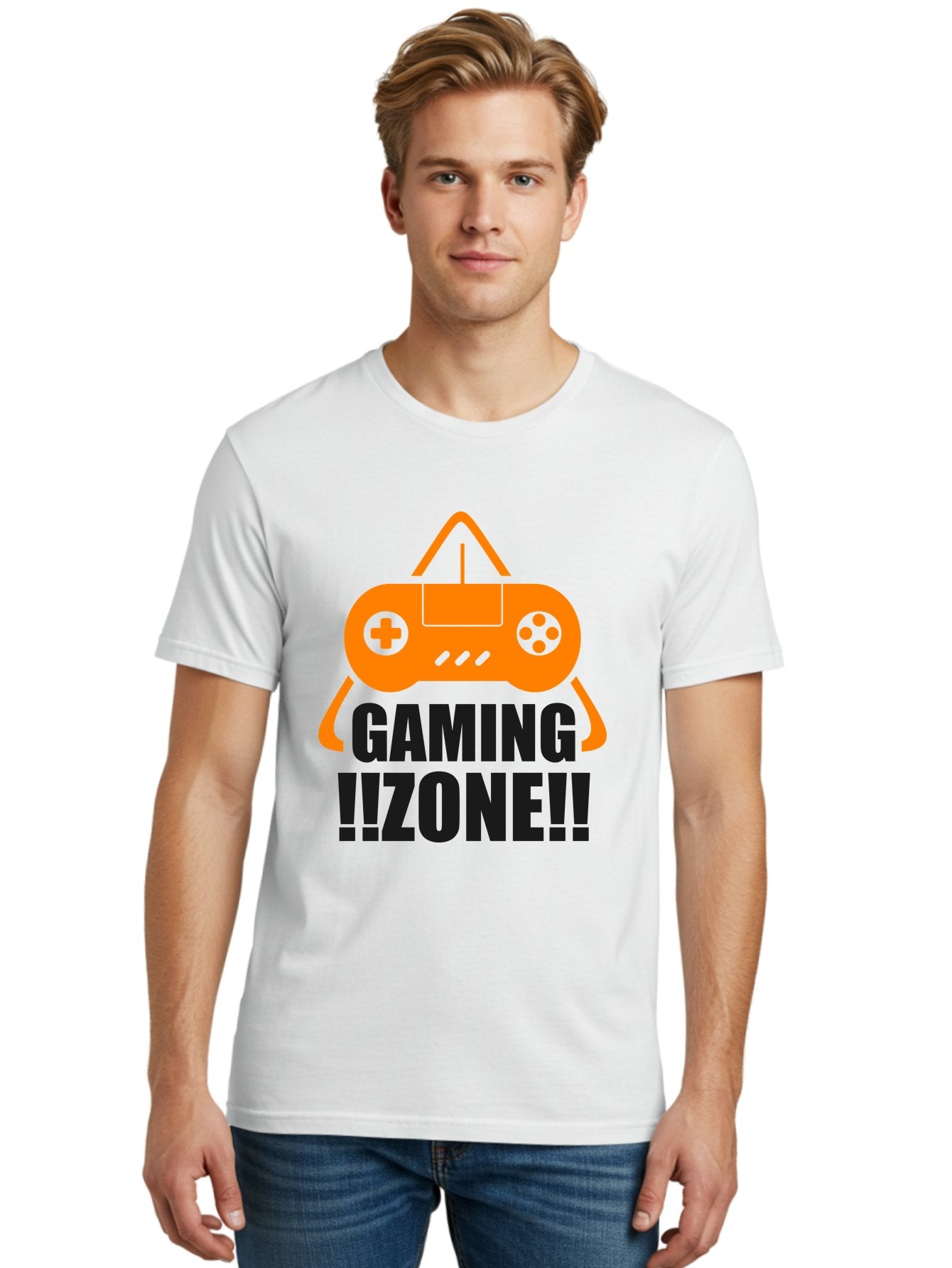 Gaming-Zone Men'S Graphic Tee, 100% Cotton, Comfortable Casual Summer Wear, Machine Washable, Gaming Controller, Orange Graphics, Gaming Zone, Video Games, Gaming Community, Online Gaming, Gaming Culture, Gamer Lifestyle -  Aaa641 26