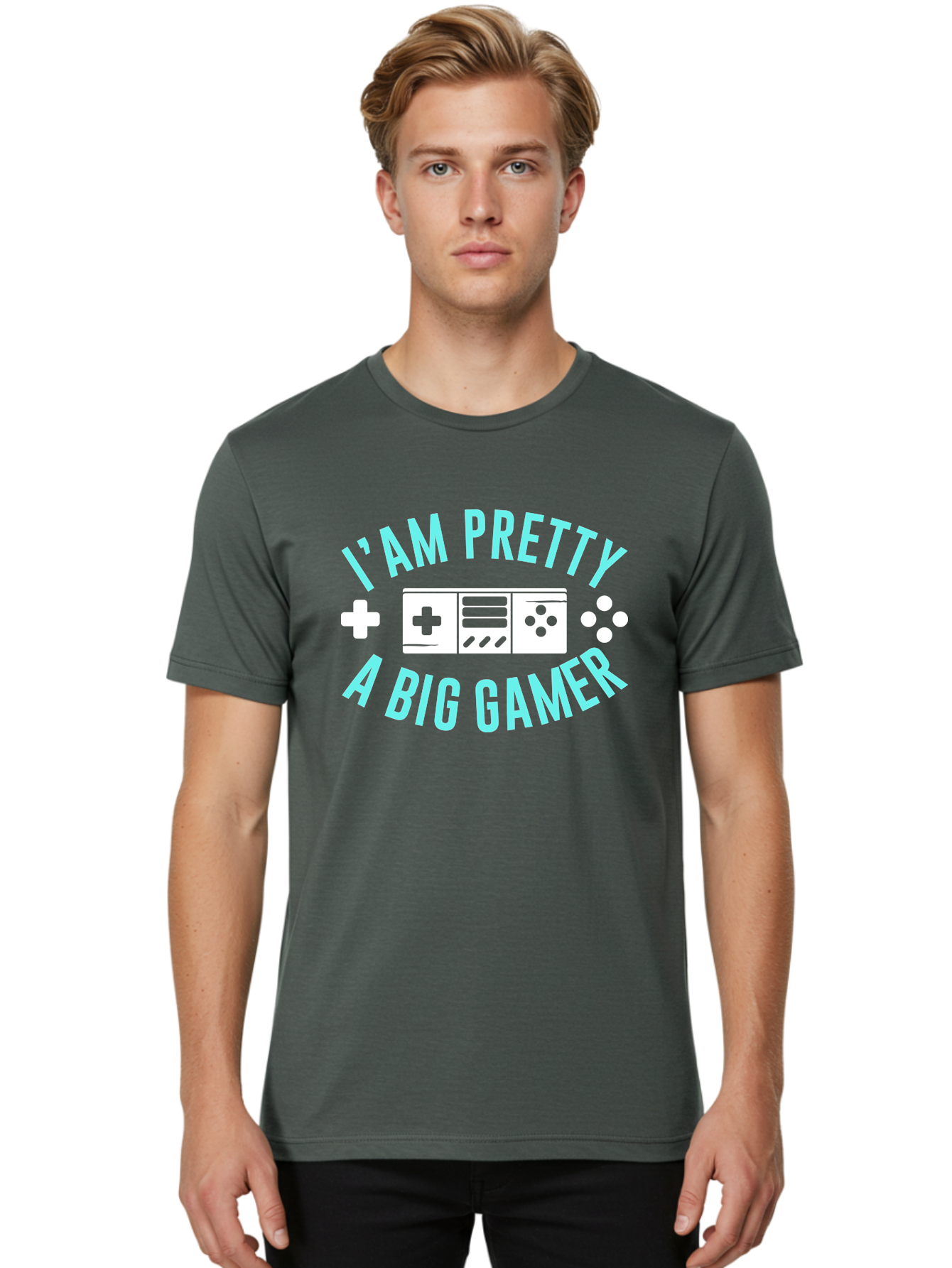 I-Am-Pretty-A-Big-Gamer Men'S Graphic Tee, 100% Cotton, Comfortable Casual Summer Wear, Machine Washable, Gaming Graphic, Gamer Quote, Game Console Icon, I Am Pretty Big Gamer, Positive Affirmation, Gaming Culture, Fun Design, -  Aaa642