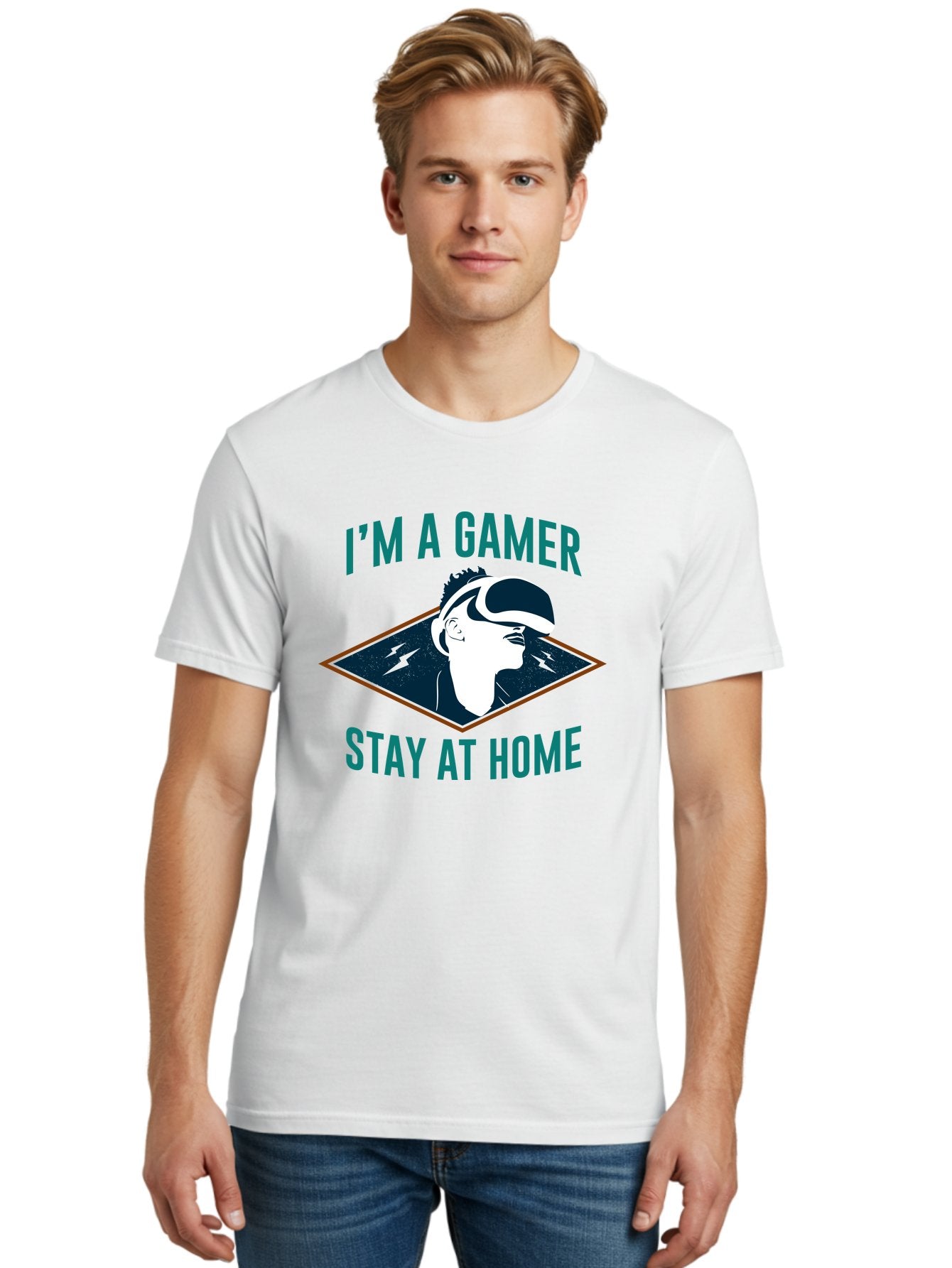 I-M-A-Gamer-Stay-At-Home Men'S Graphic Tee, 100% Cotton, Comfortable Casual Summer Wear, Machine Washable, Gamer, Vr Headset, Stay At Home, Gaming Culture, Online Gaming, Virtual Reality Experience, Gaming Lifestyle, Tech Enthusiast -  Aaa646 25