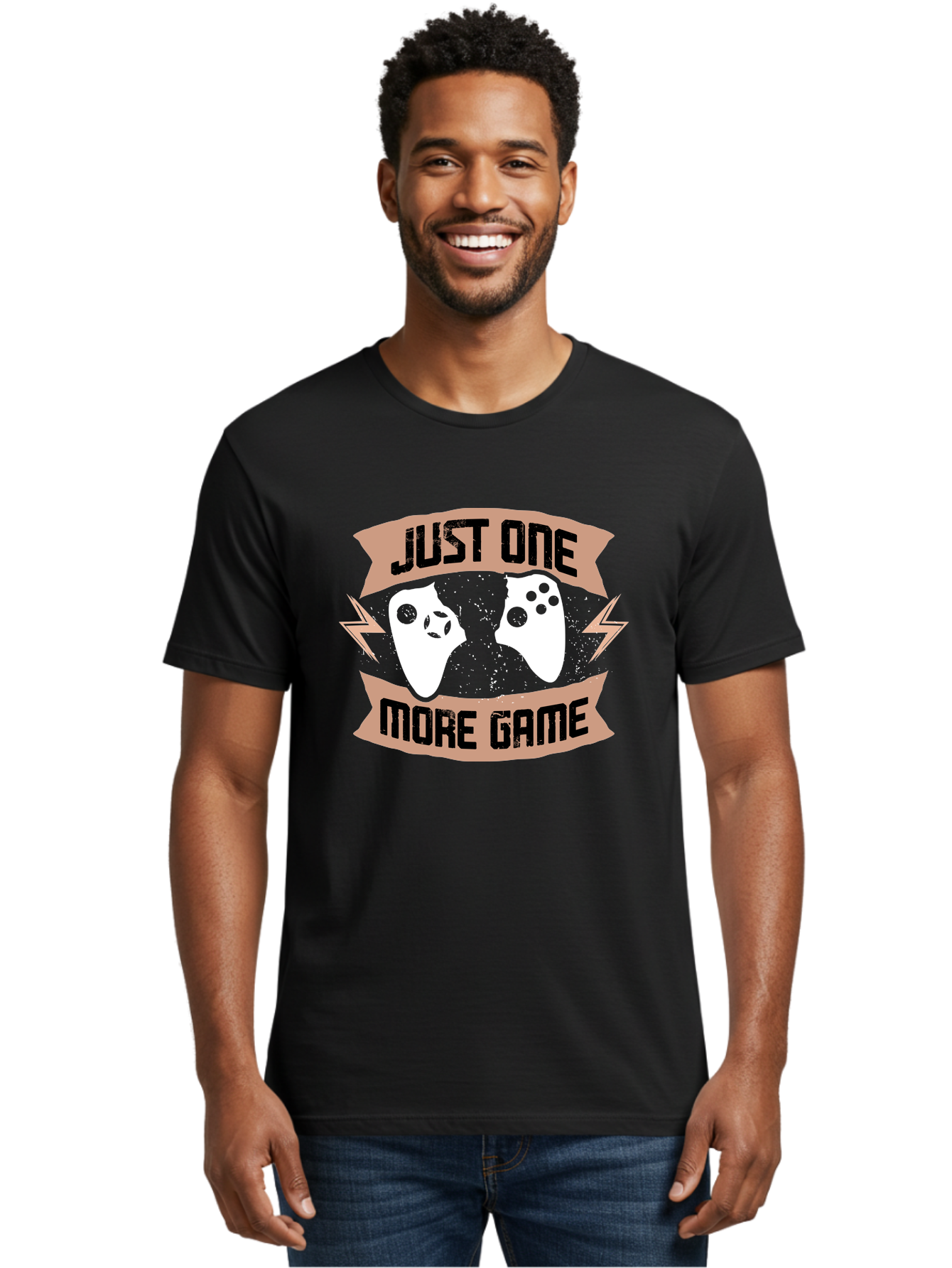 Just-One-More-Game Men'S Graphic Tee, 100% Cotton, Comfortable Casual Summer Wear, Machine Washable, Gaming Controllers, Video Game, Gaming Culture, Just One More Game, Playful Design, Gaming Quote, Retro Gaming -  Aaa649