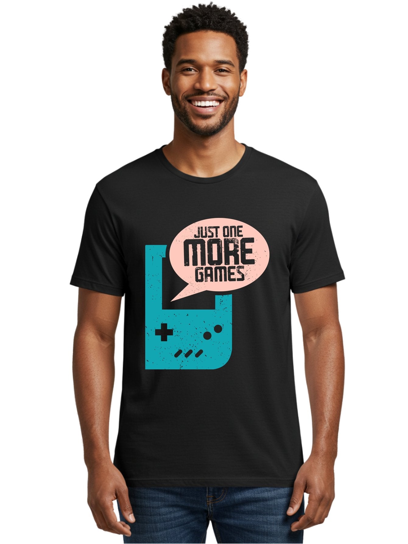 Just-One-More-Games Men'S Graphic Tee, 100% Cotton, Comfortable Casual Summer Wear, Machine Washable, Retro Gaming, Video Game Controller, Nostalgic Design, Just One More Games, Gaming Culture, Pixel Art, Retro Aesthetic, Gamer Quote, -  Aaa650 23