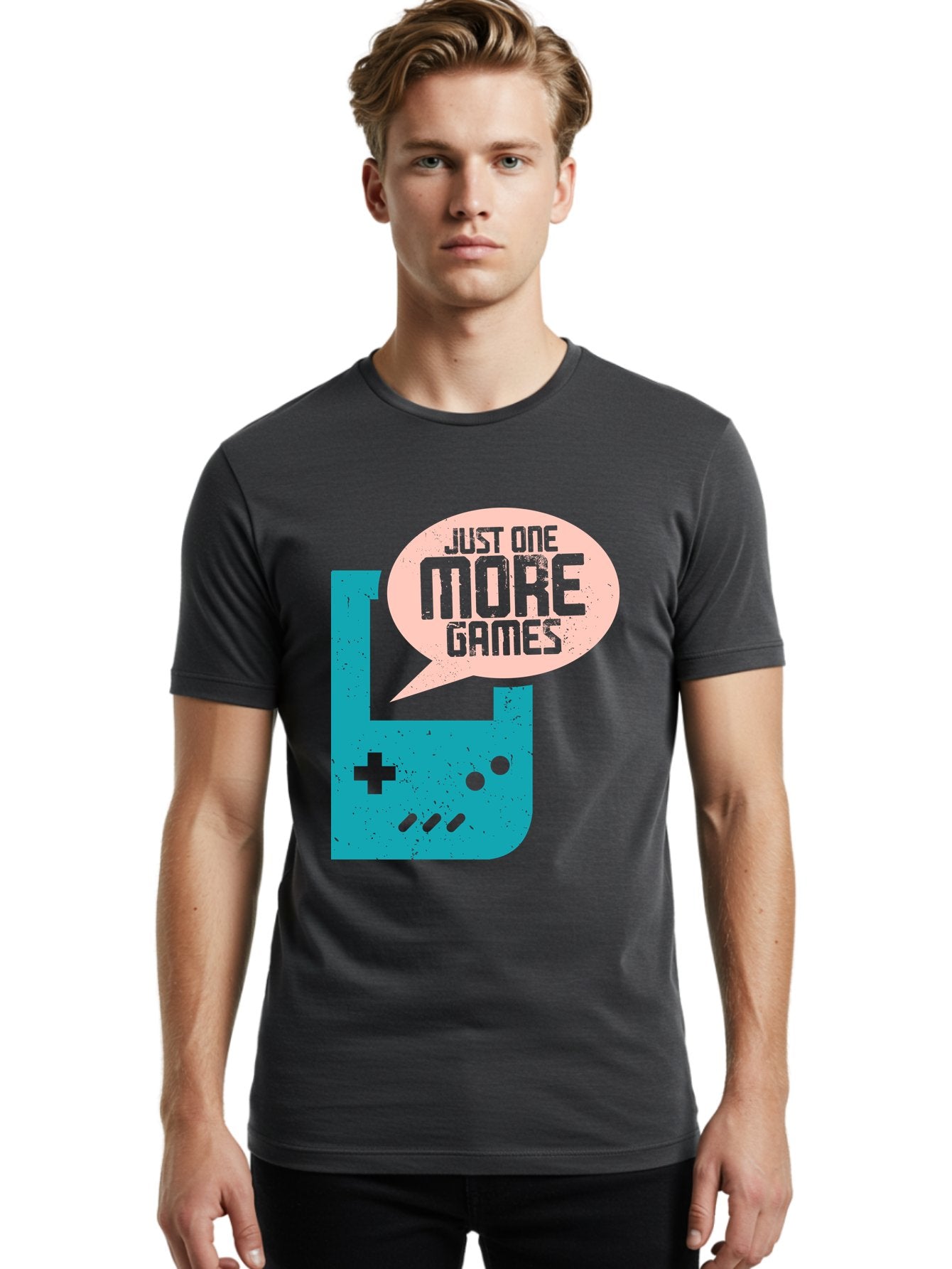 Just-One-More-Games Men'S Graphic Tee, 100% Cotton, Comfortable Casual Summer Wear, Machine Washable, Retro Gaming, Video Game Controller, Nostalgic Design, Just One More Games, Gaming Culture, Pixel Art, Retro Aesthetic, Gamer Quote, -  Aaa650 25