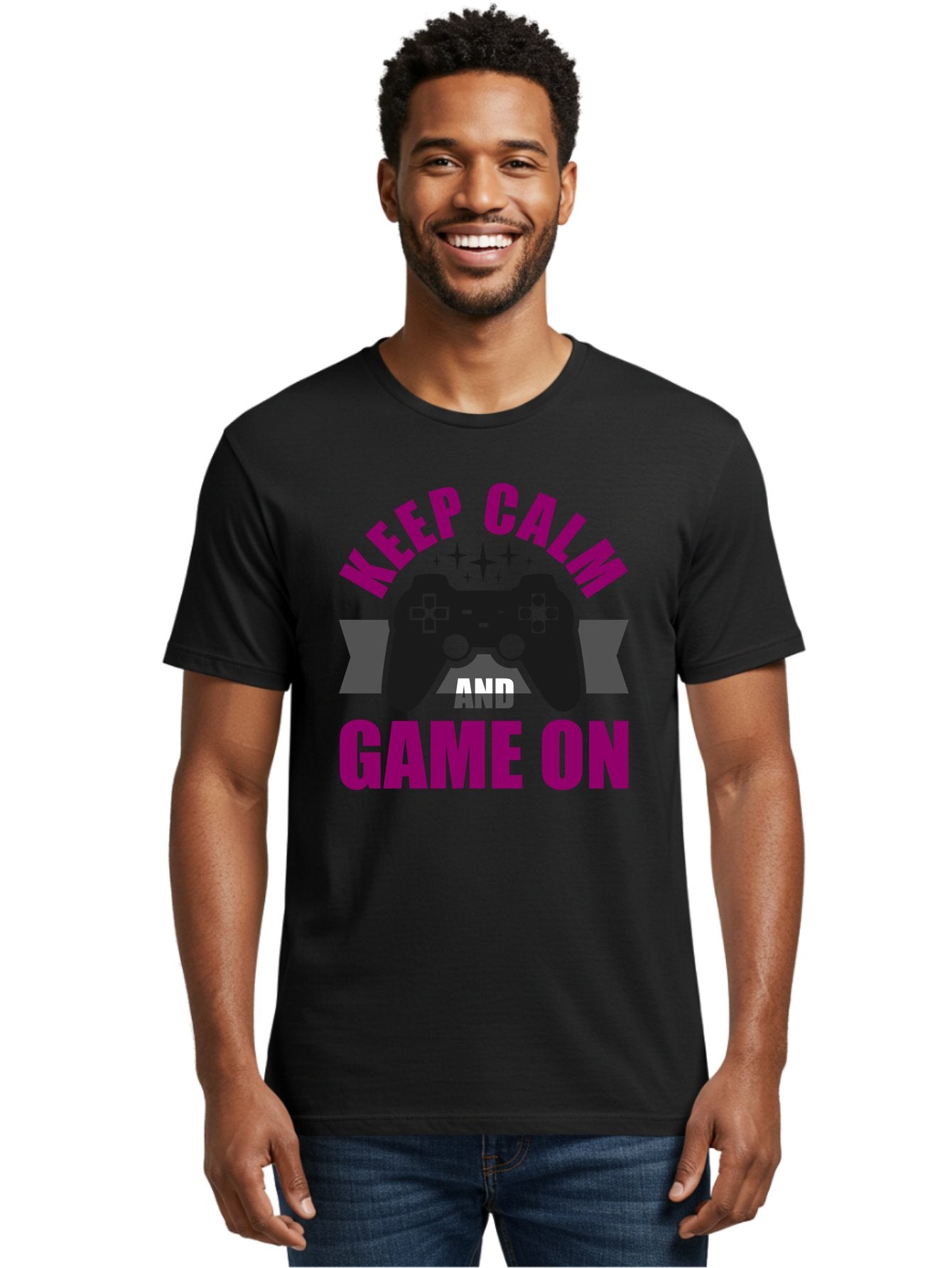 Keep-Calm-And-Game-On Men'S Graphic Tee, 100% Cotton, Comfortable Casual Summer Wear, Machine Washable, Gaming Inspiration, Motivational Quote, Video Game Controller, Keep Calm, Game On, Gaming Quote, Motivational Poster, -  Aaa651 26