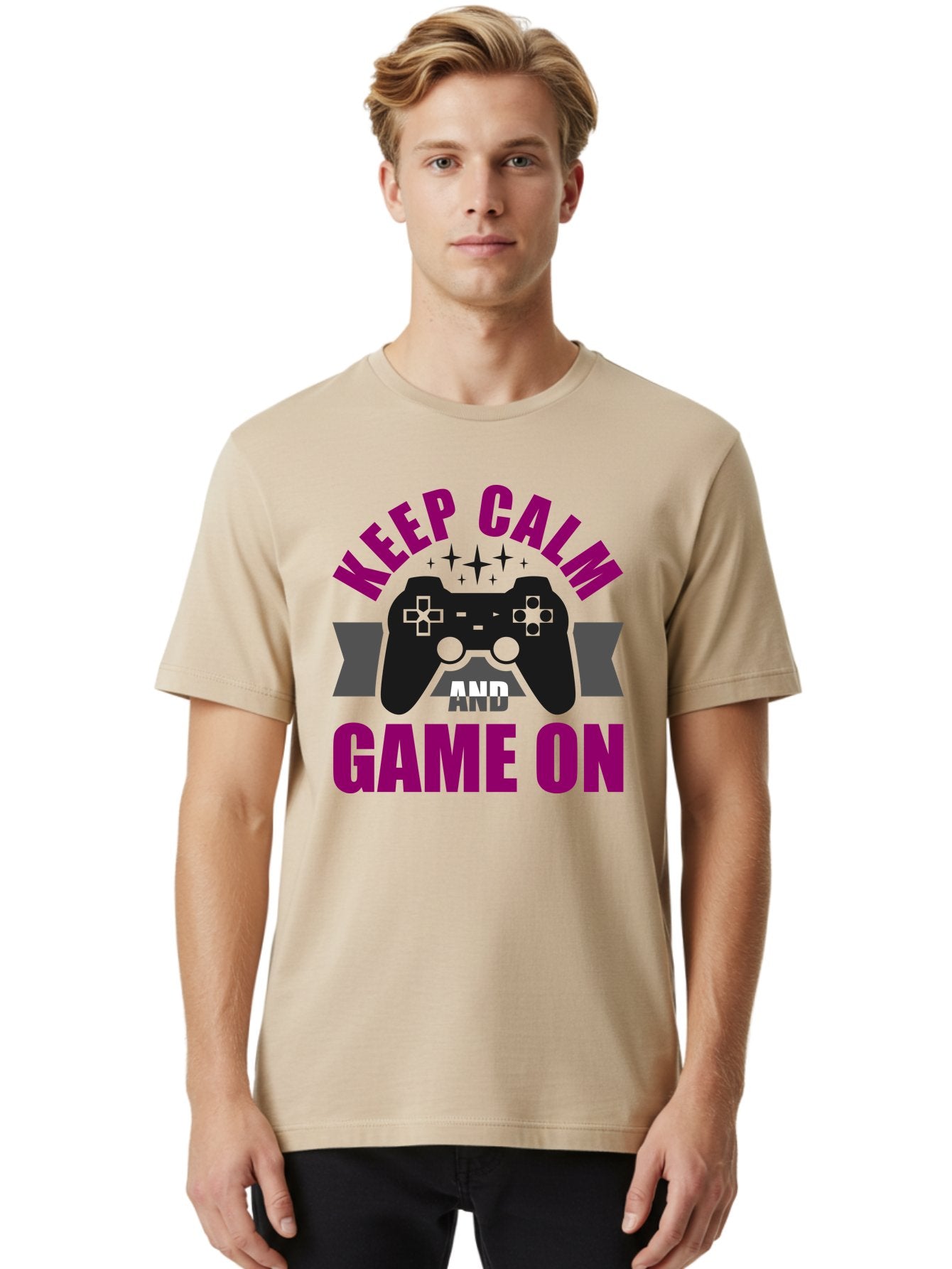 Keep-Calm-And-Game-On Men'S Graphic Tee, 100% Cotton, Comfortable Casual Summer Wear, Machine Washable, Gaming Inspiration, Motivational Quote, Video Game Controller, Keep Calm, Game On, Gaming Quote, Motivational Poster, -  Aaa651 25