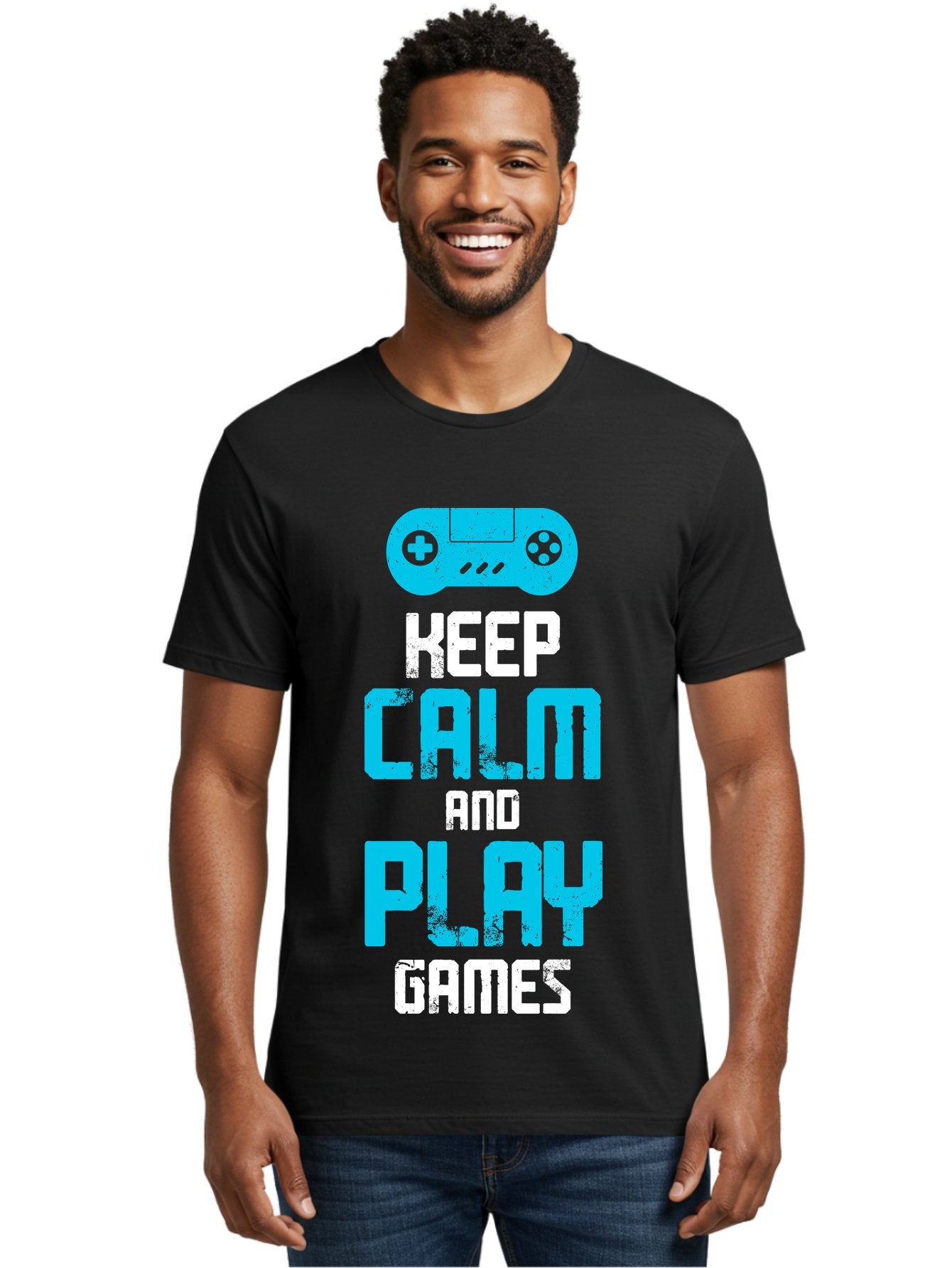 Keep-Calm-And-Play-Games Men'S Graphic Tee, 100% Cotton, Comfortable Casual Summer Wear, Machine Washable, Gaming Poster, Playful Design, Keep Calm Parody, Video Game Controller, Gamer Gift, Retro Gaming Style, Fun Typography, -  Aaa652 26