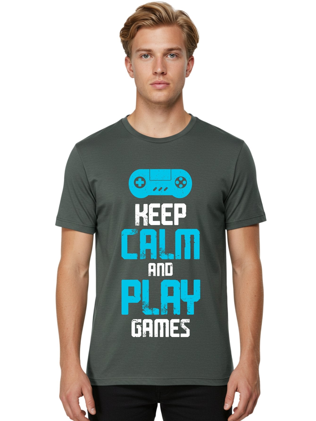 Keep-Calm-And-Play-Games Men'S Graphic Tee, 100% Cotton, Comfortable Casual Summer Wear, Machine Washable, Gaming Poster, Playful Design, Keep Calm Parody, Video Game Controller, Gamer Gift, Retro Gaming Style, Fun Typography, -  Aaa652 28