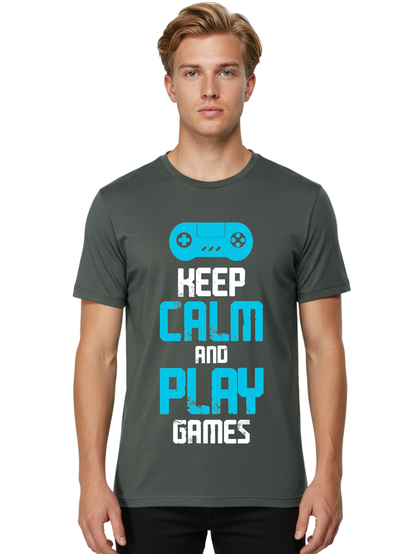 Keep-Calm-And-Play-Games Men'S Graphic Tee, 100% Cotton, Comfortable Casual Summer Wear, Machine Washable, Gaming Poster, Playful Design, Keep Calm Parody, Video Game Controller, Gamer Gift, Retro Gaming Style, Fun Typography, -  Aaa652 4