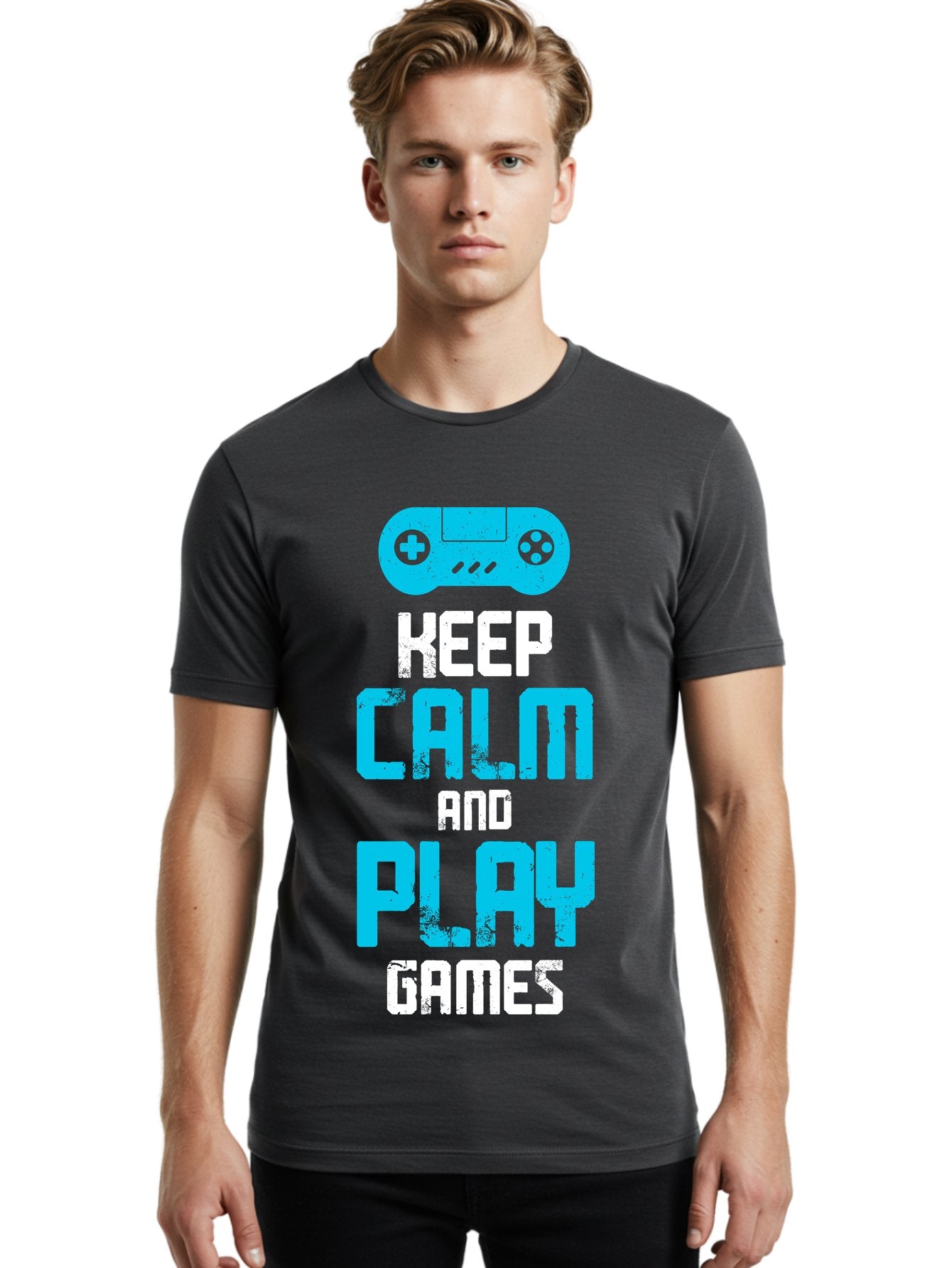 Keep-Calm-And-Play-Games Men'S Graphic Tee, 100% Cotton, Comfortable Casual Summer Wear, Machine Washable, Gaming Poster, Playful Design, Keep Calm Parody, Video Game Controller, Gamer Gift, Retro Gaming Style, Fun Typography, -  Aaa652 16