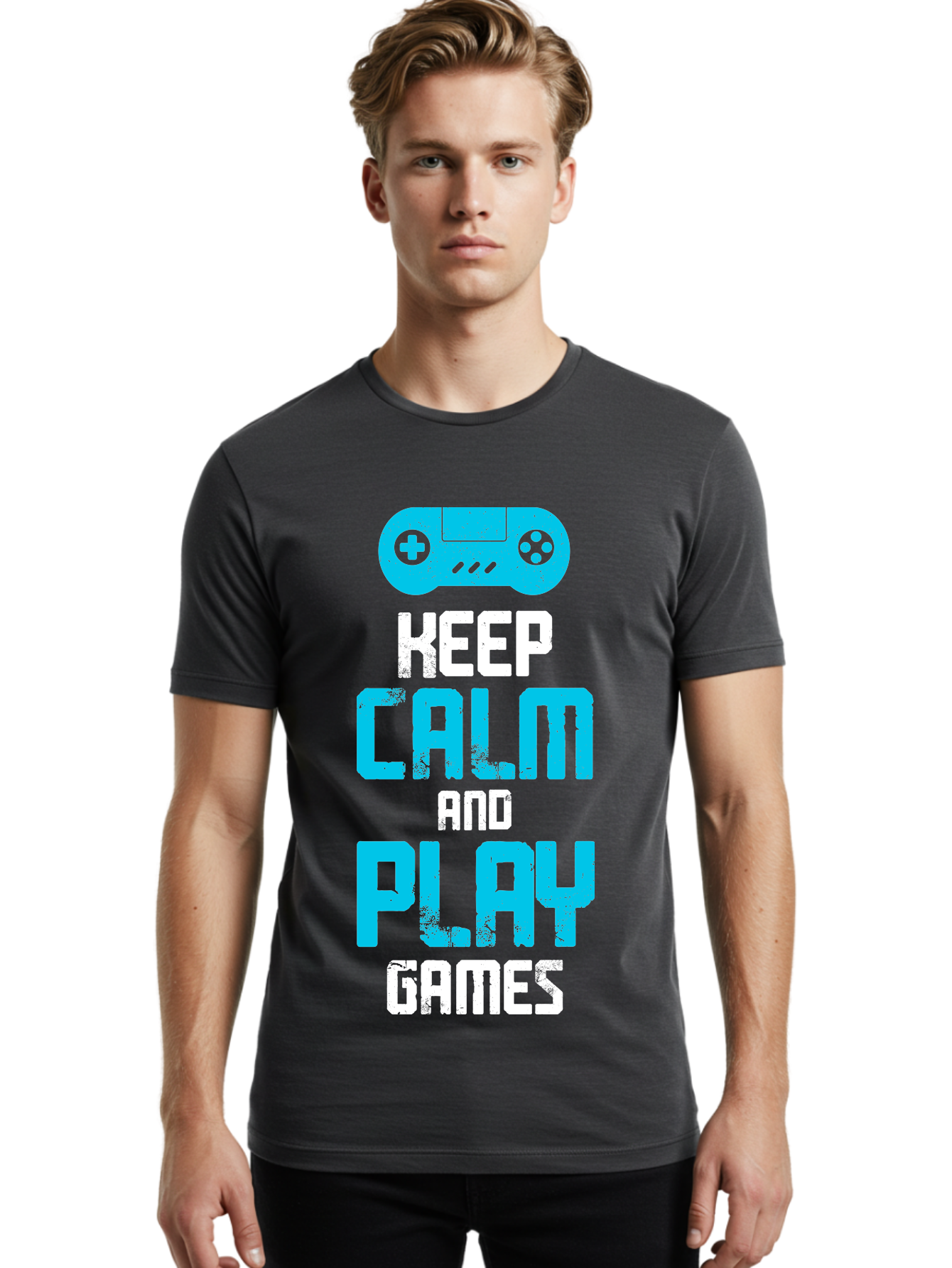 Keep-Calm-And-Play-Games Men'S Graphic Tee, 100% Cotton, Comfortable Casual Summer Wear, Machine Washable, Gaming Poster, Playful Design, Keep Calm Parody, Video Game Controller, Gamer Gift, Retro Gaming Style, Fun Typography, -  Aaa652 8
