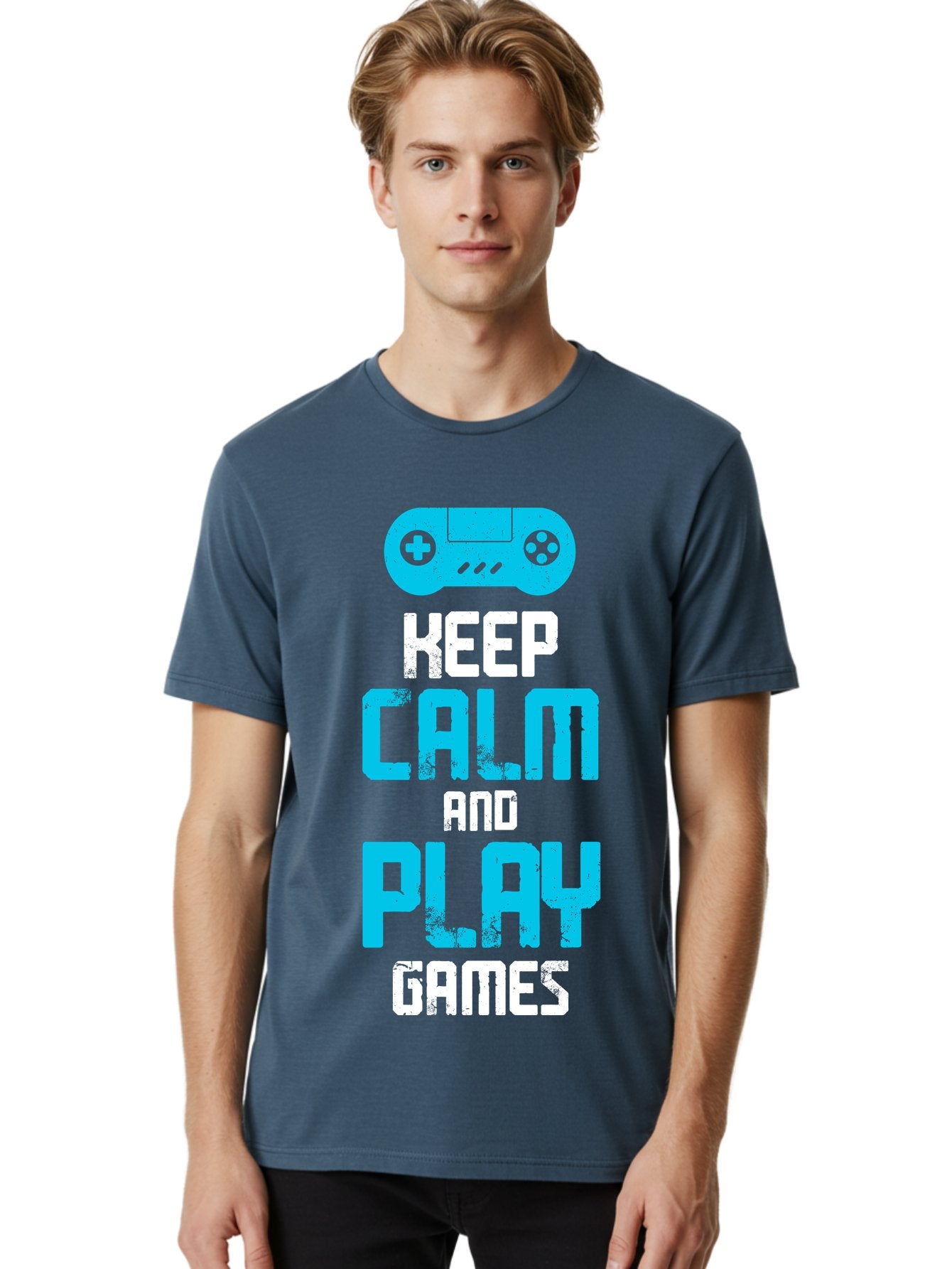 Keep-Calm-And-Play-Games Men'S Graphic Tee, 100% Cotton, Comfortable Casual Summer Wear, Machine Washable, Gaming Poster, Playful Design, Keep Calm Parody, Video Game Controller, Gamer Gift, Retro Gaming Style, Fun Typography, -  Aaa652 24
