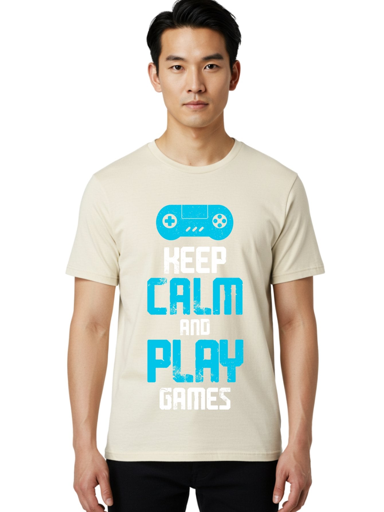 Keep-Calm-And-Play-Games Men'S Graphic Tee, 100% Cotton, Comfortable Casual Summer Wear, Machine Washable, Gaming Poster, Playful Design, Keep Calm Parody, Video Game Controller, Gamer Gift, Retro Gaming Style, Fun Typography, -  Aaa652 19
