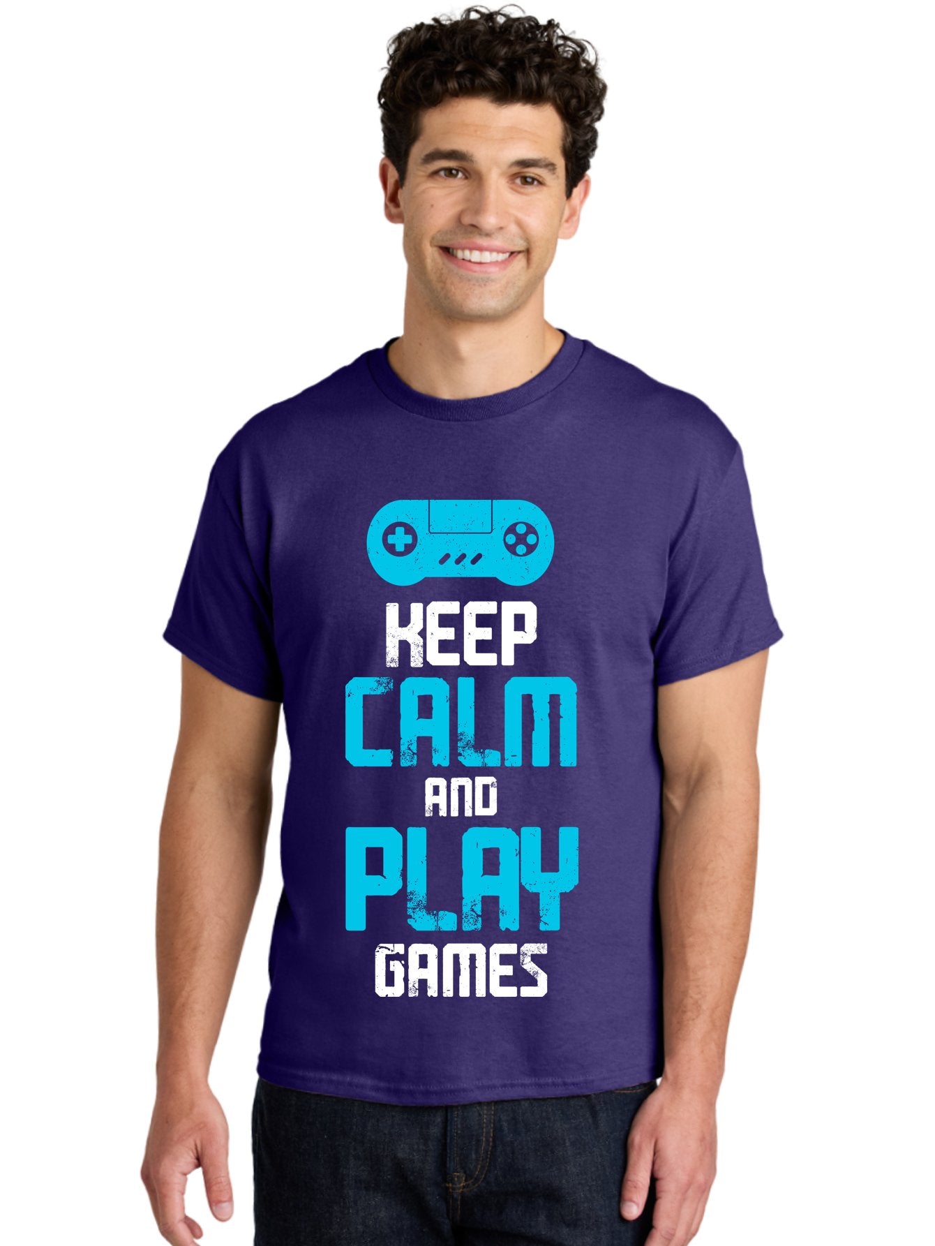 Keep-Calm-And-Play-Games Men'S Graphic Tee, 100% Cotton, Comfortable Casual Summer Wear, Machine Washable, Gaming Poster, Playful Design, Keep Calm Parody, Video Game Controller, Gamer Gift, Retro Gaming Style, Fun Typography, -  Aaa652 17