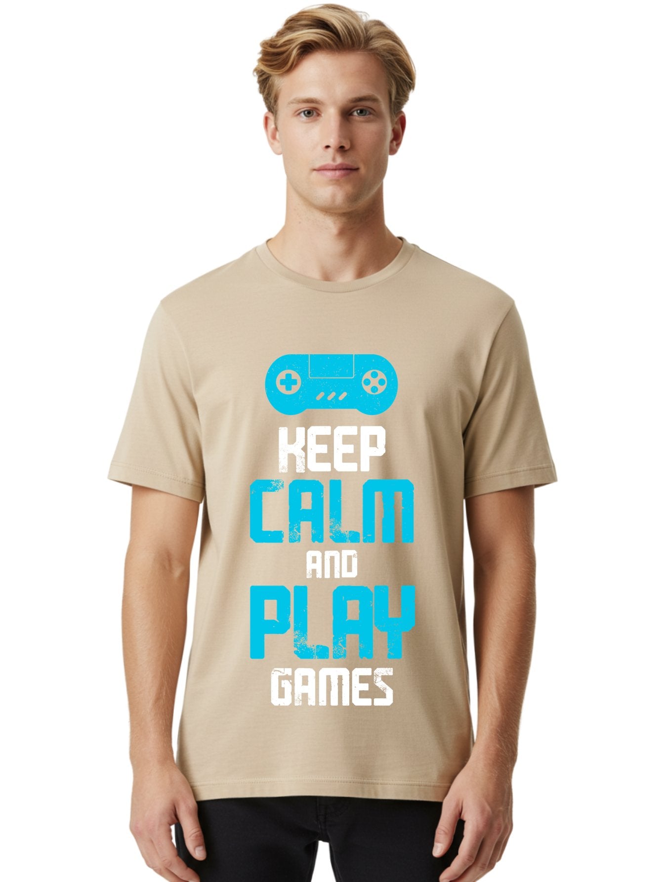 Keep-Calm-And-Play-Games Men'S Graphic Tee, 100% Cotton, Comfortable Casual Summer Wear, Machine Washable, Gaming Poster, Playful Design, Keep Calm Parody, Video Game Controller, Gamer Gift, Retro Gaming Style, Fun Typography, -  Aaa652 21