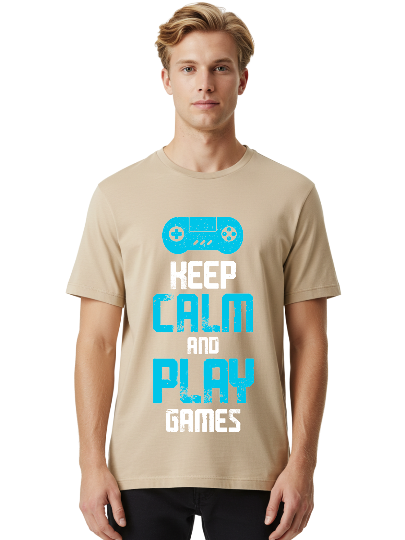Keep-Calm-And-Play-Games Men'S Graphic Tee, 100% Cotton, Comfortable Casual Summer Wear, Machine Washable, Gaming Poster, Playful Design, Keep Calm Parody, Video Game Controller, Gamer Gift, Retro Gaming Style, Fun Typography, -  Aaa652 28