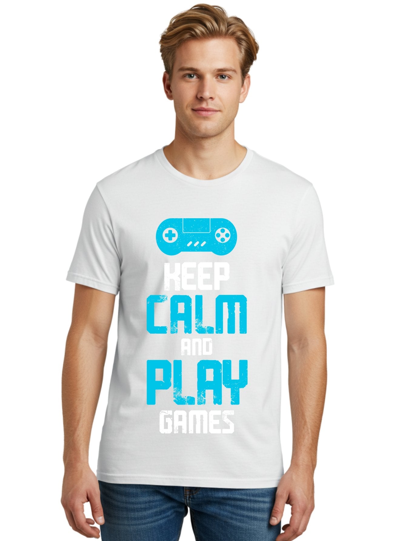 Keep-Calm-And-Play-Games Men'S Graphic Tee, 100% Cotton, Comfortable Casual Summer Wear, Machine Washable, Gaming Poster, Playful Design, Keep Calm Parody, Video Game Controller, Gamer Gift, Retro Gaming Style, Fun Typography, -  Aaa652 23
