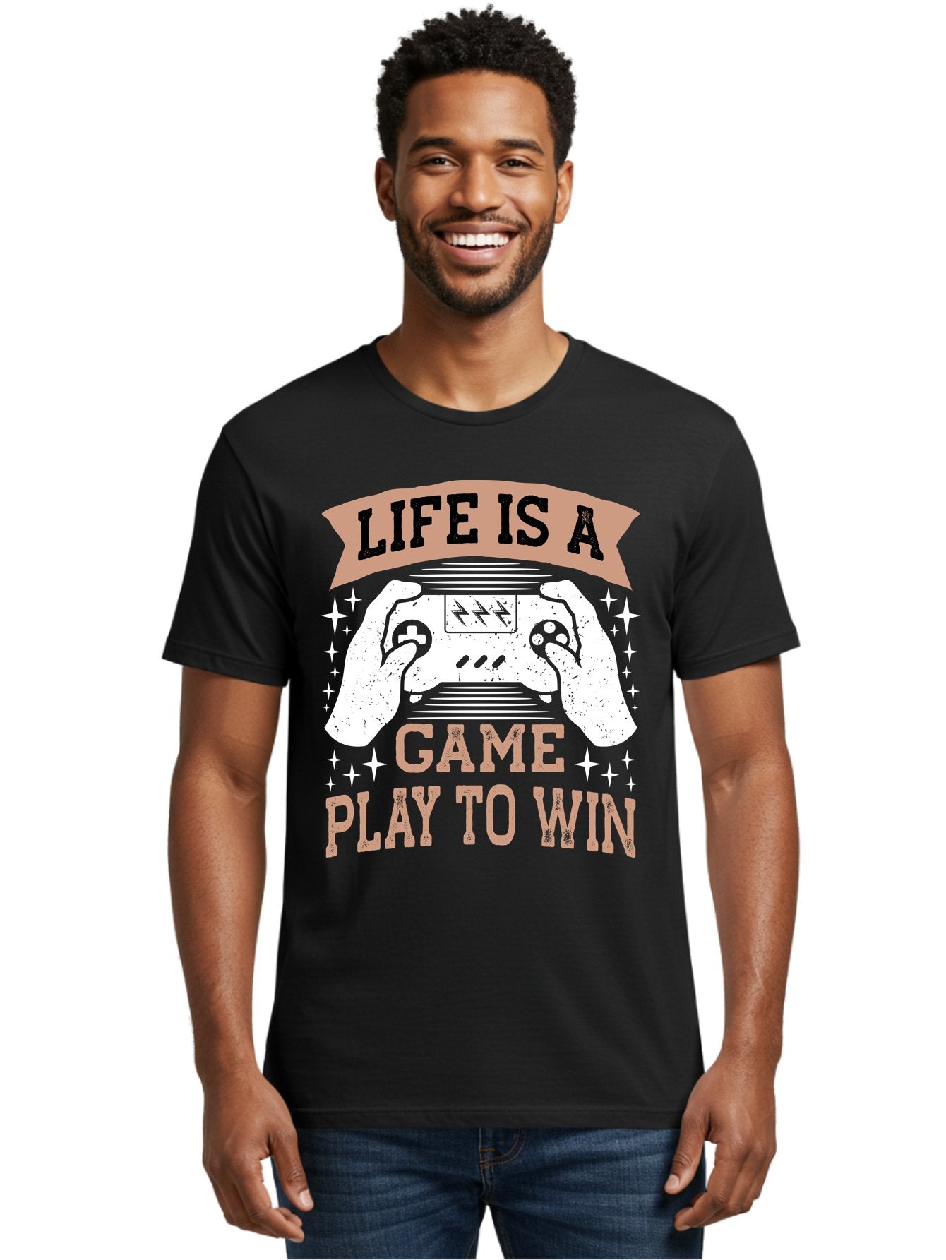 Life-Is-A-Game-Play-To-Win Men'S Graphic Tee, 100% Cotton, Comfortable Casual Summer Wear, Machine Washable, Gaming Inspiration, Game Controller, Motivational Quote, Life Is A Game, Play To Win, Video Game Culture, Gamer Motivation, -  Aaa654 17