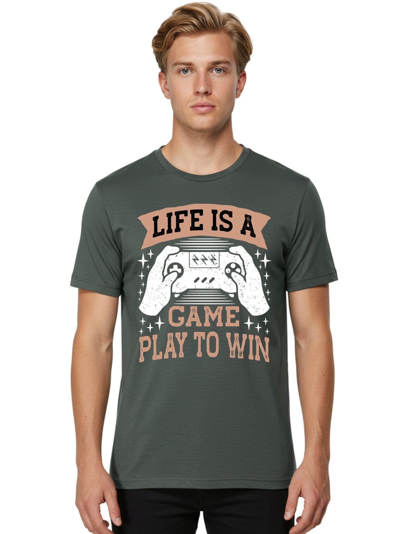 Life-Is-A-Game-Play-To-Win Men'S Graphic Tee, 100% Cotton, Comfortable Casual Summer Wear, Machine Washable, Gaming Inspiration, Game Controller, Motivational Quote, Life Is A Game, Play To Win, Video Game Culture, Gamer Motivation, -  Aaa654 24