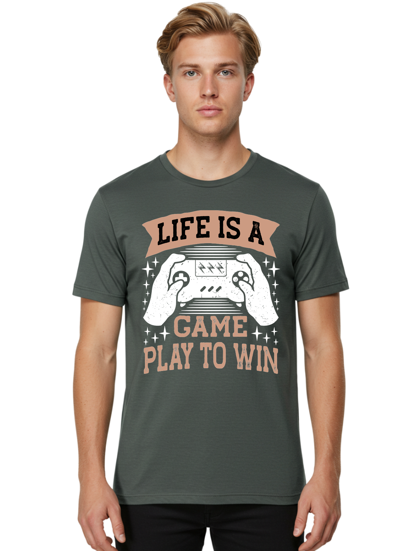 Life-Is-A-Game-Play-To-Win Men'S Graphic Tee, 100% Cotton, Comfortable Casual Summer Wear, Machine Washable, Gaming Inspiration, Game Controller, Motivational Quote, Life Is A Game, Play To Win, Video Game Culture, Gamer Motivation, -  Aaa654 4