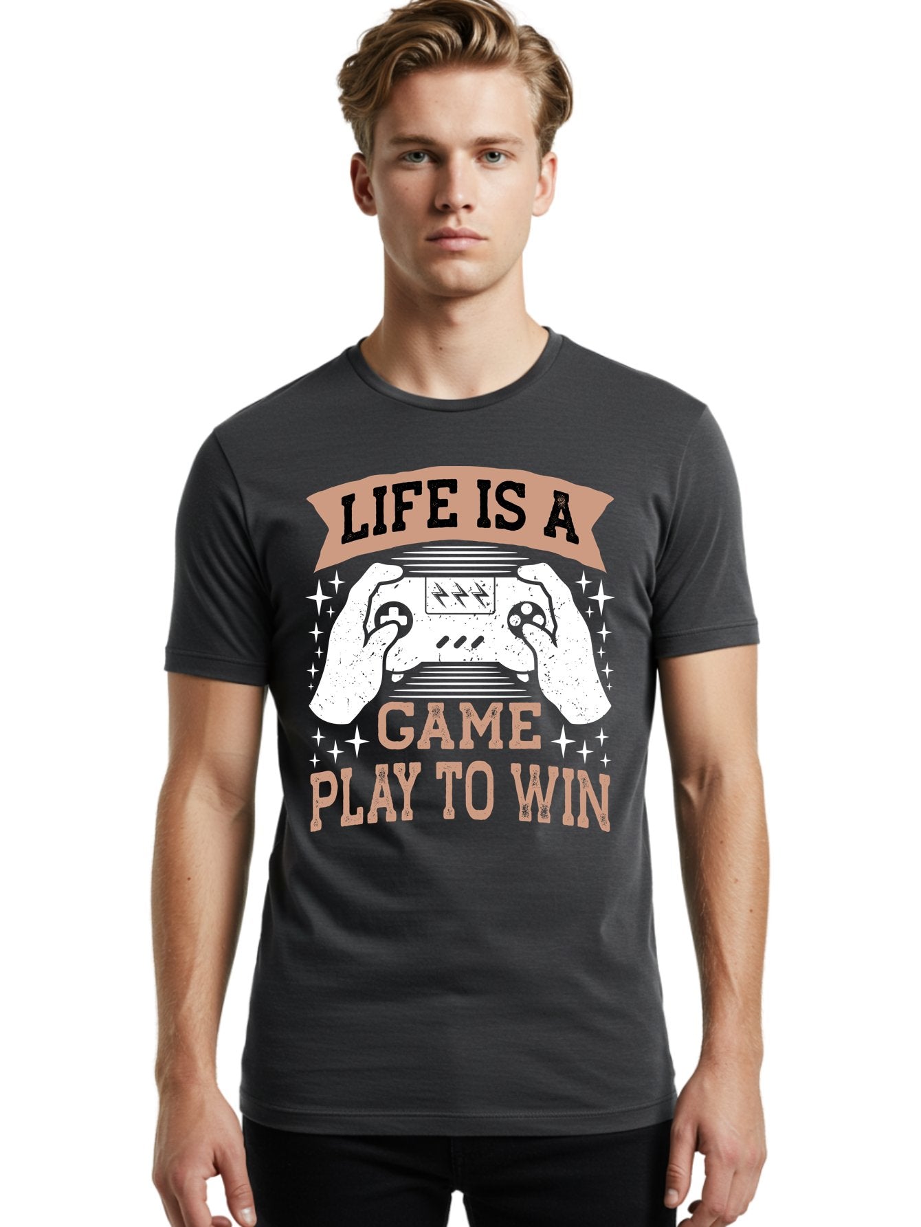 Life-Is-A-Game-Play-To-Win Men'S Graphic Tee, 100% Cotton, Comfortable Casual Summer Wear, Machine Washable, Gaming Inspiration, Game Controller, Motivational Quote, Life Is A Game, Play To Win, Video Game Culture, Gamer Motivation, -  Aaa654 18