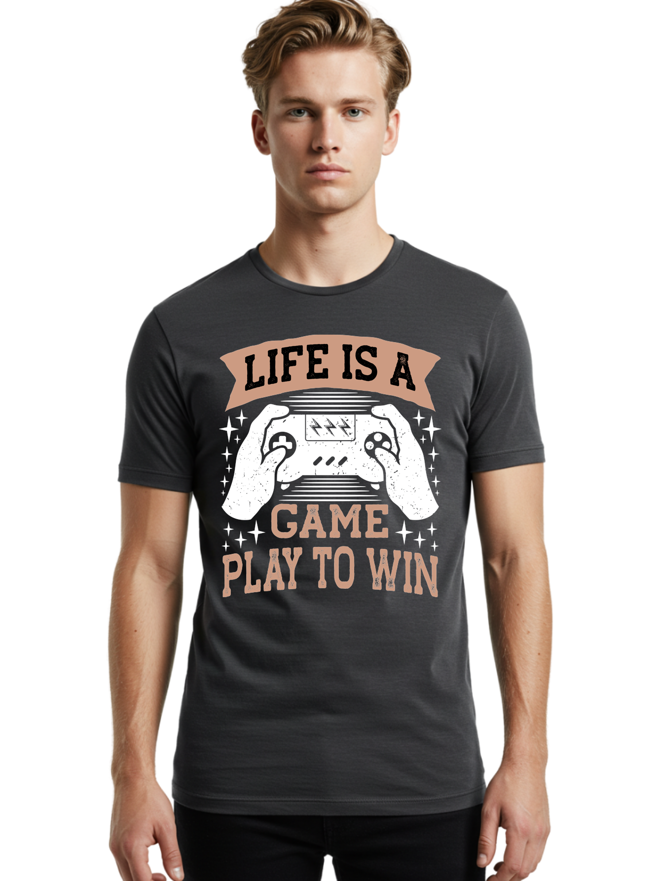 Life-Is-A-Game-Play-To-Win Men'S Graphic Tee, 100% Cotton, Comfortable Casual Summer Wear, Machine Washable, Gaming Inspiration, Game Controller, Motivational Quote, Life Is A Game, Play To Win, Video Game Culture, Gamer Motivation, -  Aaa654 8