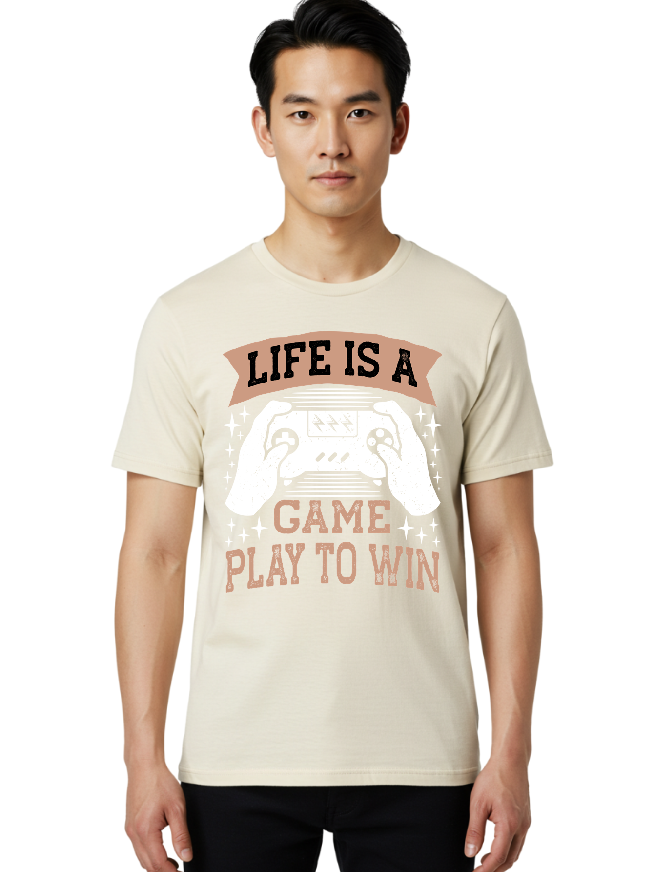 Life-Is-A-Game-Play-To-Win Men'S Graphic Tee, 100% Cotton, Comfortable Casual Summer Wear, Machine Washable, Gaming Inspiration, Game Controller, Motivational Quote, Life Is A Game, Play To Win, Video Game Culture, Gamer Motivation, -  Aaa654